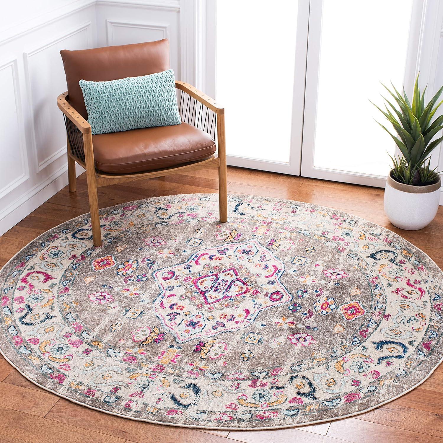 image:imageSAFAVIEH Madison Collection Area Rug 53 x 76 Orange amp Ivory Boho Chic Medallion Distressed Design NonShedding amp Easy Care Ideal for High Traffic Areas in Living Room Bedroom MAD468PTaupeIvory