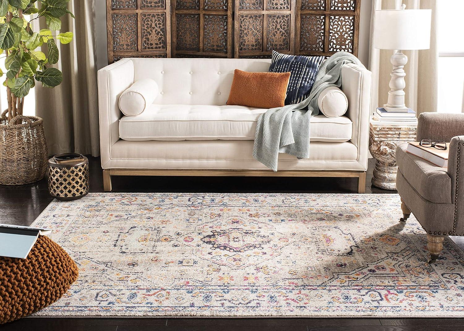 image:imageSAFAVIEH Madison Collection Area Rug 53 x 76 Orange amp Ivory Boho Chic Medallion Distressed Design NonShedding amp Easy Care Ideal for High Traffic Areas in Living Room Bedroom MAD468PGreyBlue
