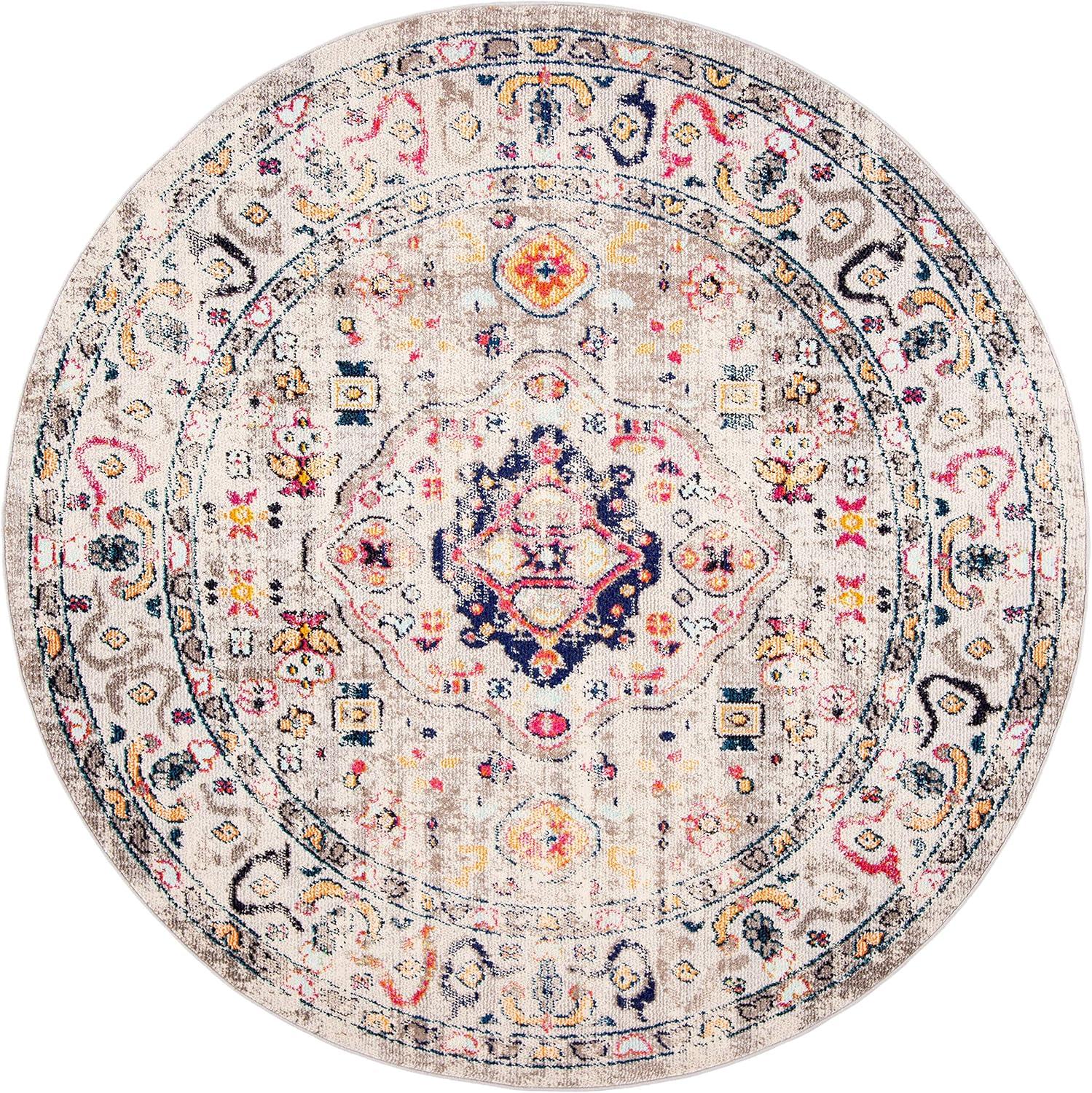 image:imageSAFAVIEH Madison Collection Area Rug 53 x 76 Orange amp Ivory Boho Chic Medallion Distressed Design NonShedding amp Easy Care Ideal for High Traffic Areas in Living Room Bedroom MAD468PGreyBlue