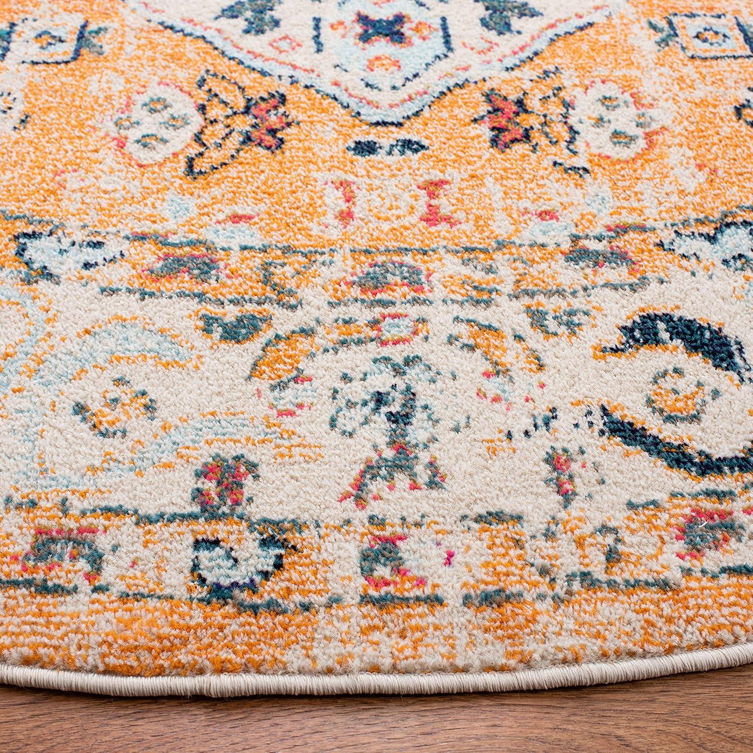 image:imageSAFAVIEH Madison Collection Area Rug 53 x 76 Orange amp Ivory Boho Chic Medallion Distressed Design NonShedding amp Easy Care Ideal for High Traffic Areas in Living Room Bedroom MAD468POrangeIvory