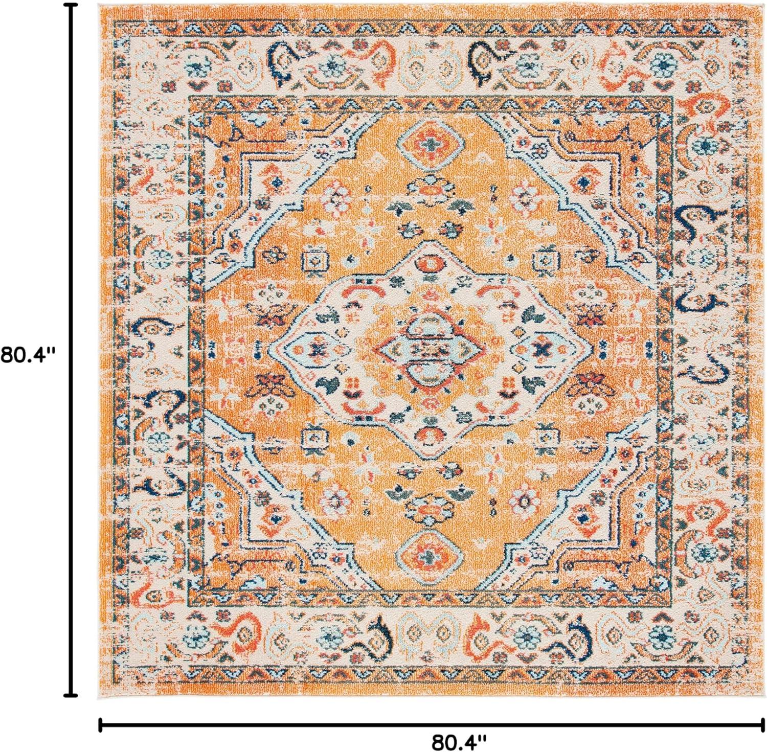 image:imageSAFAVIEH Madison Collection Area Rug 53 x 76 Orange amp Ivory Boho Chic Medallion Distressed Design NonShedding amp Easy Care Ideal for High Traffic Areas in Living Room Bedroom MAD468POrangeIvory