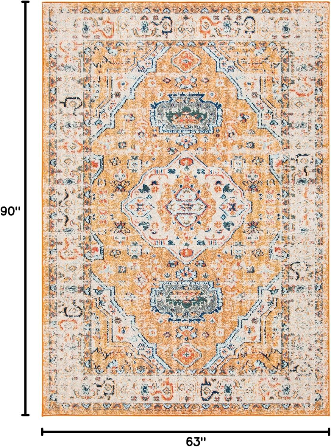 image:imageSAFAVIEH Madison Collection Area Rug 53 x 76 Orange amp Ivory Boho Chic Medallion Distressed Design NonShedding amp Easy Care Ideal for High Traffic Areas in Living Room Bedroom MAD468POrangeIvory