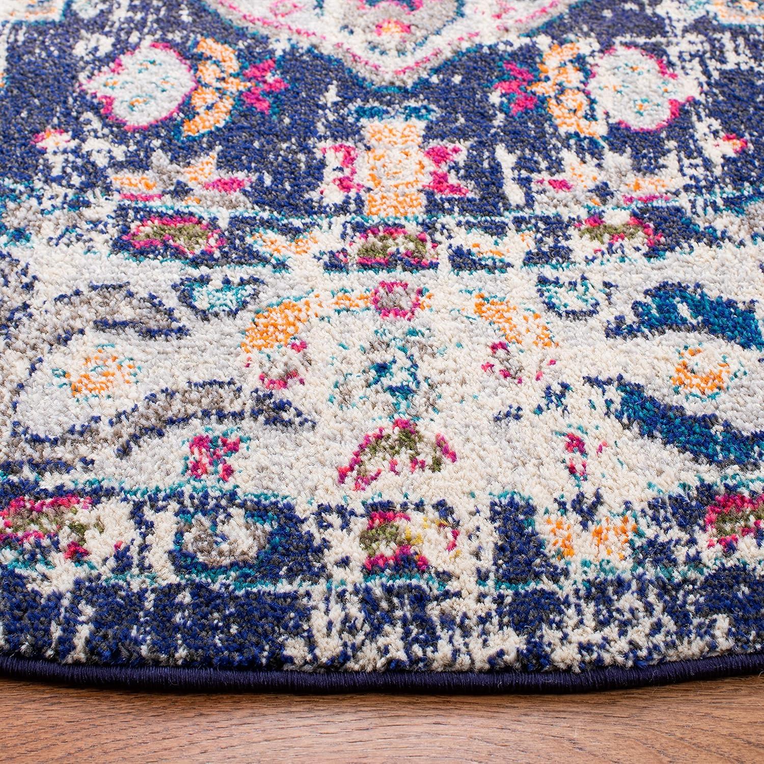 image:imageSAFAVIEH Madison Collection Area Rug 53 x 76 Orange amp Ivory Boho Chic Medallion Distressed Design NonShedding amp Easy Care Ideal for High Traffic Areas in Living Room Bedroom MAD468PNavyIvory