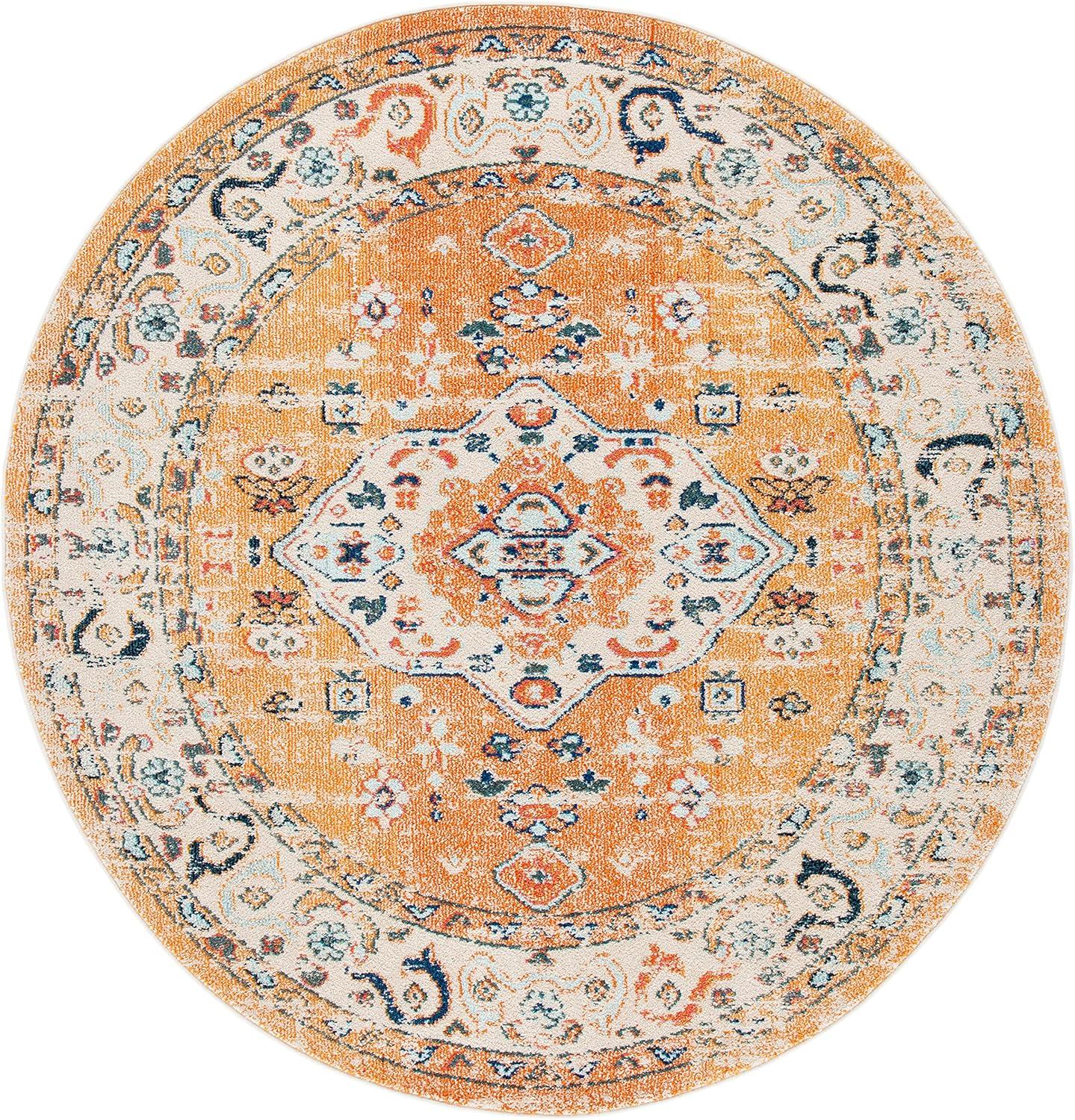 image:imageSAFAVIEH Madison Collection Area Rug 53 x 76 Orange amp Ivory Boho Chic Medallion Distressed Design NonShedding amp Easy Care Ideal for High Traffic Areas in Living Room Bedroom MAD468POrangeIvory