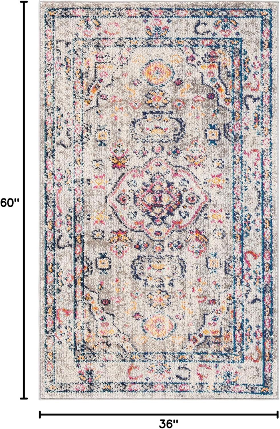 image:imageSAFAVIEH Madison Collection Area Rug 53 x 76 Orange amp Ivory Boho Chic Medallion Distressed Design NonShedding amp Easy Care Ideal for High Traffic Areas in Living Room Bedroom MAD468PGreyBlue