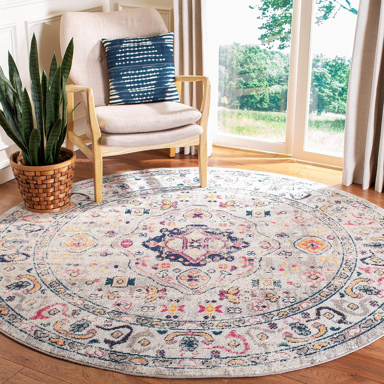 image:imageSAFAVIEH Madison Collection Area Rug 53 x 76 Orange amp Ivory Boho Chic Medallion Distressed Design NonShedding amp Easy Care Ideal for High Traffic Areas in Living Room Bedroom MAD468PGreyBlue