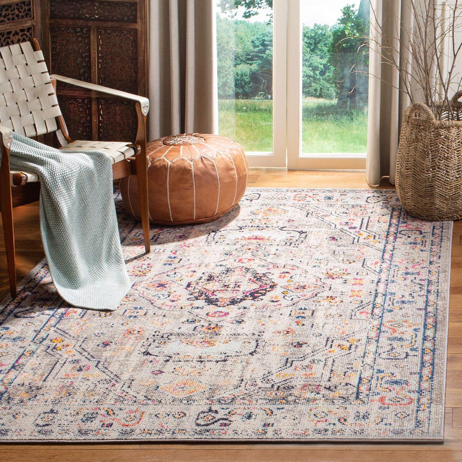 image:imageSAFAVIEH Madison Collection Area Rug 53 x 76 Orange amp Ivory Boho Chic Medallion Distressed Design NonShedding amp Easy Care Ideal for High Traffic Areas in Living Room Bedroom MAD468PGreyBlue
