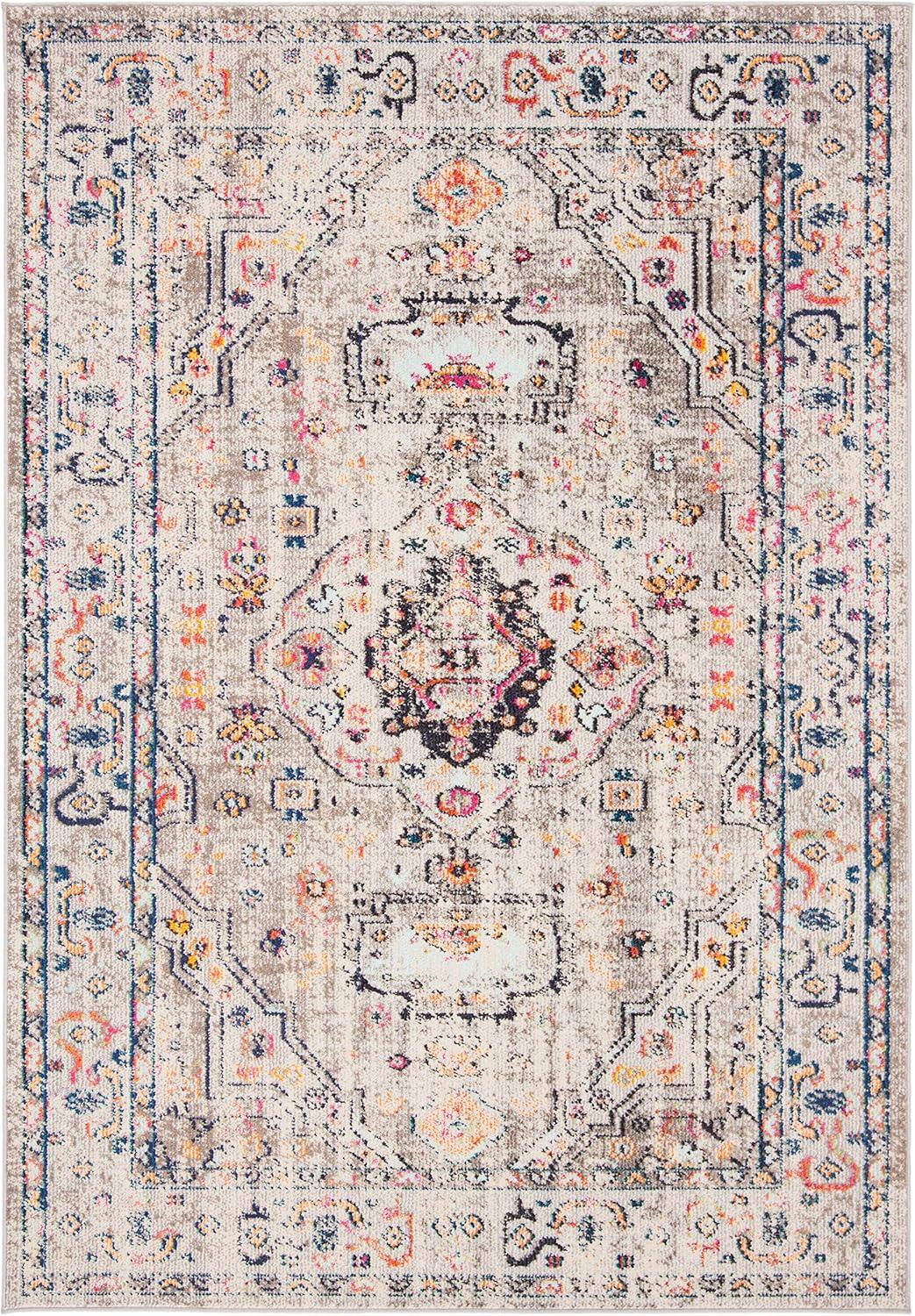 image:imageSAFAVIEH Madison Collection Area Rug 53 x 76 Orange amp Ivory Boho Chic Medallion Distressed Design NonShedding amp Easy Care Ideal for High Traffic Areas in Living Room Bedroom MAD468PGreyBlue