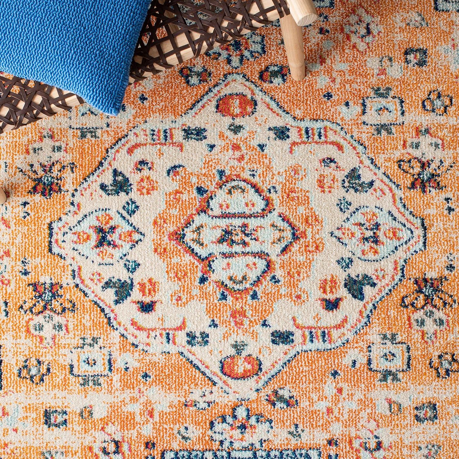 image:imageSAFAVIEH Madison Collection Area Rug 53 x 76 Orange amp Ivory Boho Chic Medallion Distressed Design NonShedding amp Easy Care Ideal for High Traffic Areas in Living Room Bedroom MAD468POrangeIvory