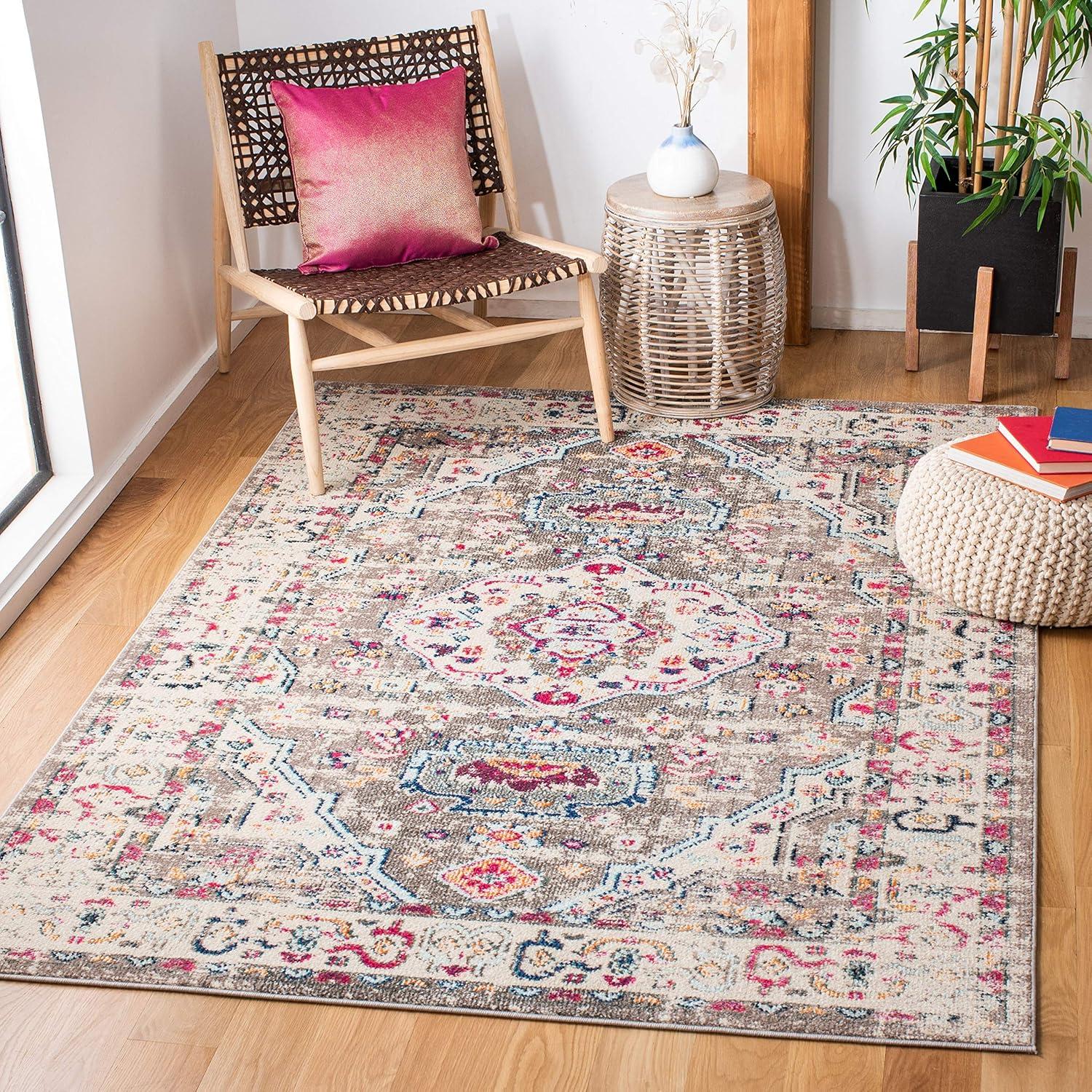 image:imageSAFAVIEH Madison Collection Area Rug 53 x 76 Orange amp Ivory Boho Chic Medallion Distressed Design NonShedding amp Easy Care Ideal for High Traffic Areas in Living Room Bedroom MAD468PTaupeIvory