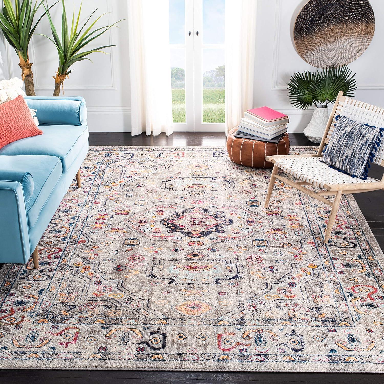 image:imageSAFAVIEH Madison Collection Area Rug 53 x 76 Orange amp Ivory Boho Chic Medallion Distressed Design NonShedding amp Easy Care Ideal for High Traffic Areas in Living Room Bedroom MAD468PGreyBlue