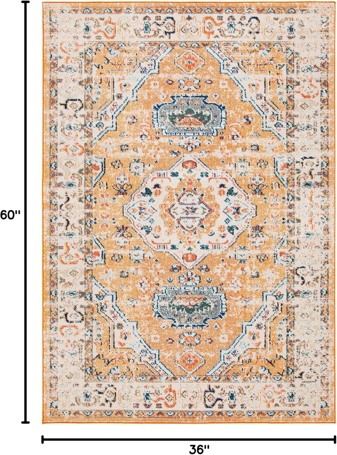 image:imageSAFAVIEH Madison Collection Area Rug 53 x 76 Orange amp Ivory Boho Chic Medallion Distressed Design NonShedding amp Easy Care Ideal for High Traffic Areas in Living Room Bedroom MAD468POrangeIvory