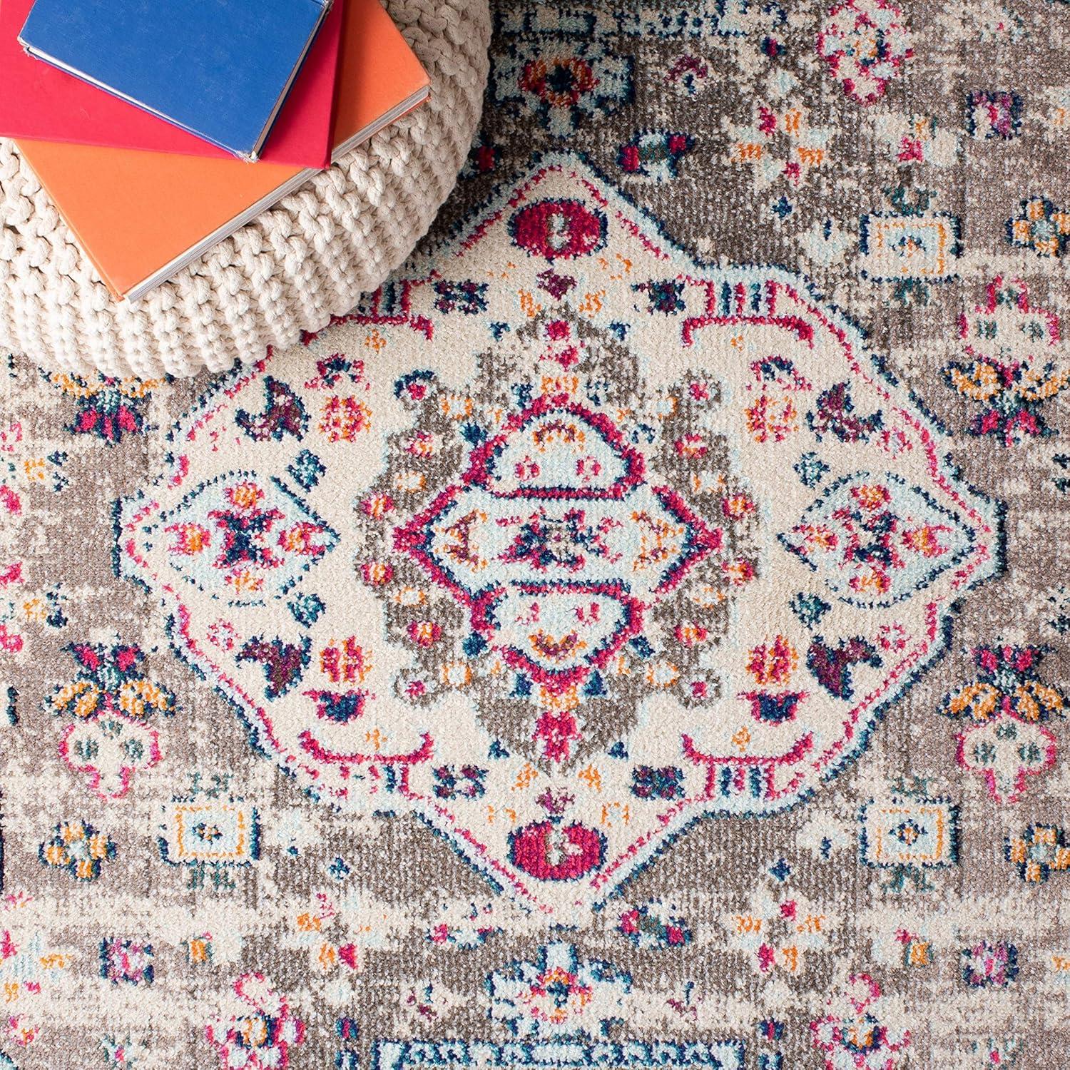 image:imageSAFAVIEH Madison Collection Area Rug 53 x 76 Orange amp Ivory Boho Chic Medallion Distressed Design NonShedding amp Easy Care Ideal for High Traffic Areas in Living Room Bedroom MAD468PTaupeIvory