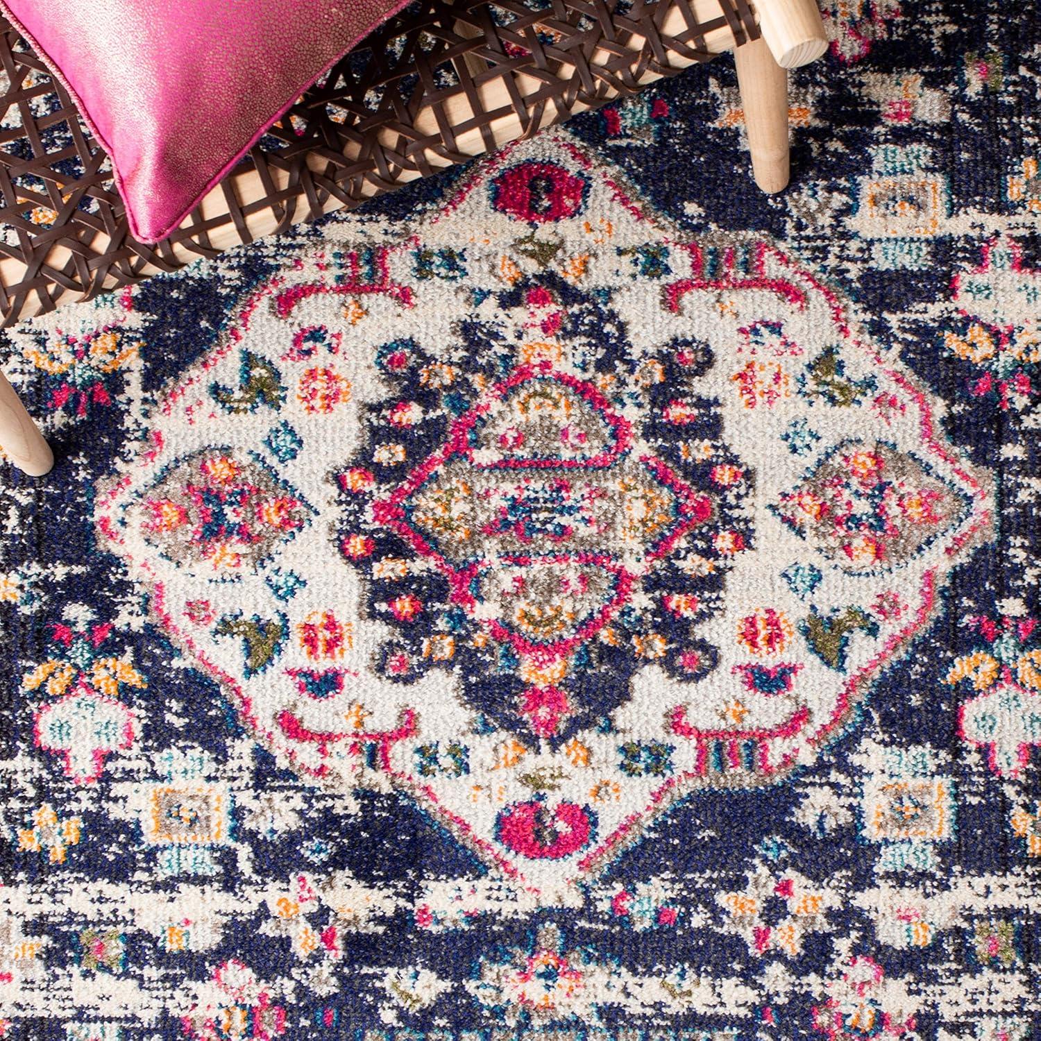 image:imageSAFAVIEH Madison Collection Area Rug 53 x 76 Orange amp Ivory Boho Chic Medallion Distressed Design NonShedding amp Easy Care Ideal for High Traffic Areas in Living Room Bedroom MAD468PNavyIvory