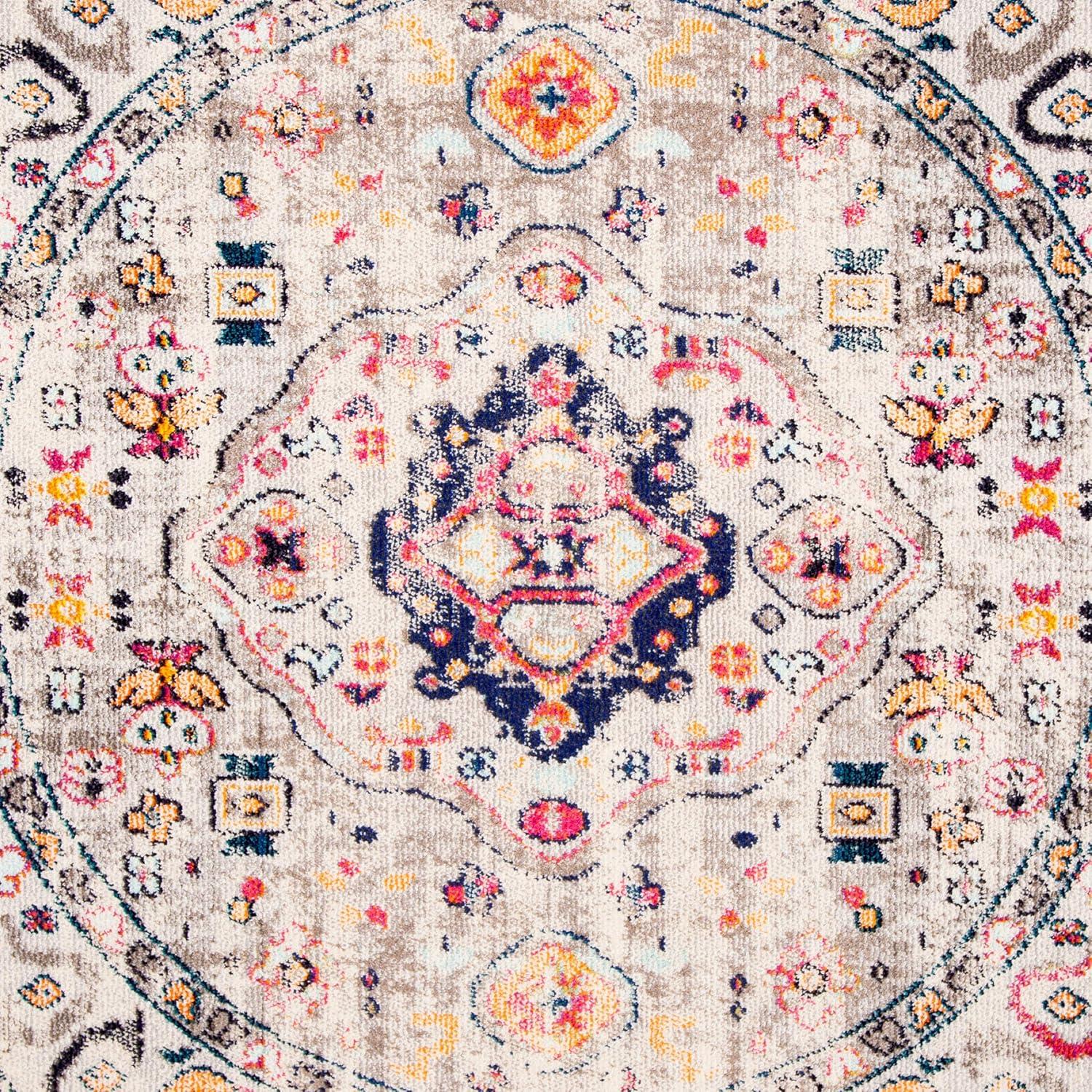image:imageSAFAVIEH Madison Collection Area Rug 53 x 76 Orange amp Ivory Boho Chic Medallion Distressed Design NonShedding amp Easy Care Ideal for High Traffic Areas in Living Room Bedroom MAD468PGreyBlue