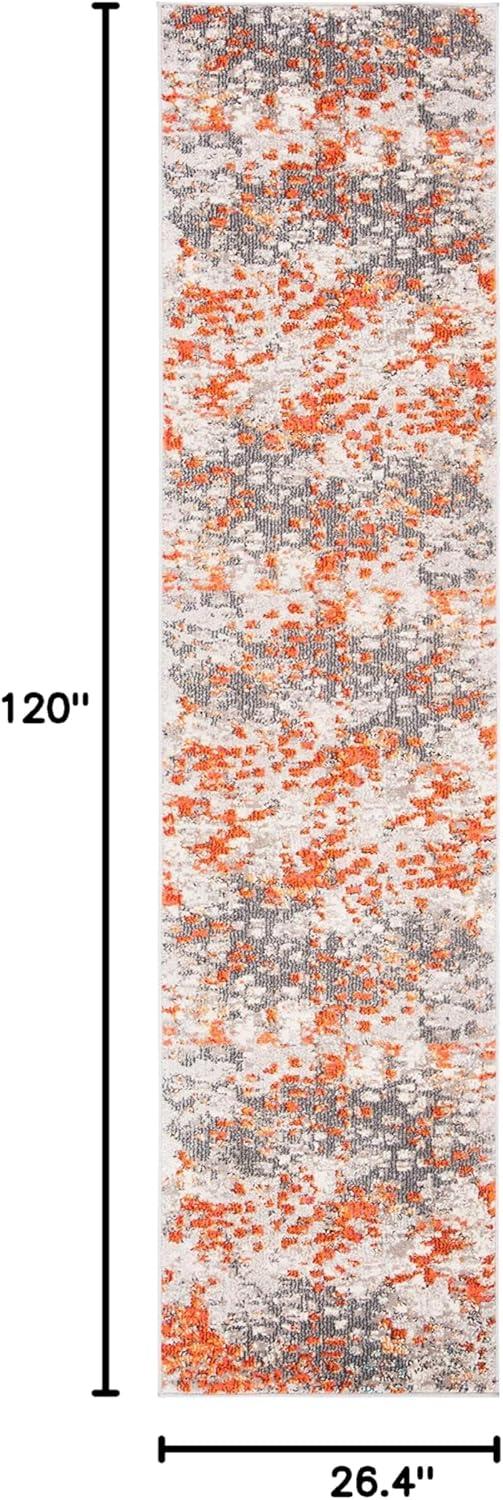 image:imageSAFAVIEH Madison Collection Area Rug 6 x 9 Grey amp Red Boho Abstract Distressed Design NonShedding amp Easy Care Ideal for High Traffic Areas in Living Room Bedroom MAD425RGreyOrange
