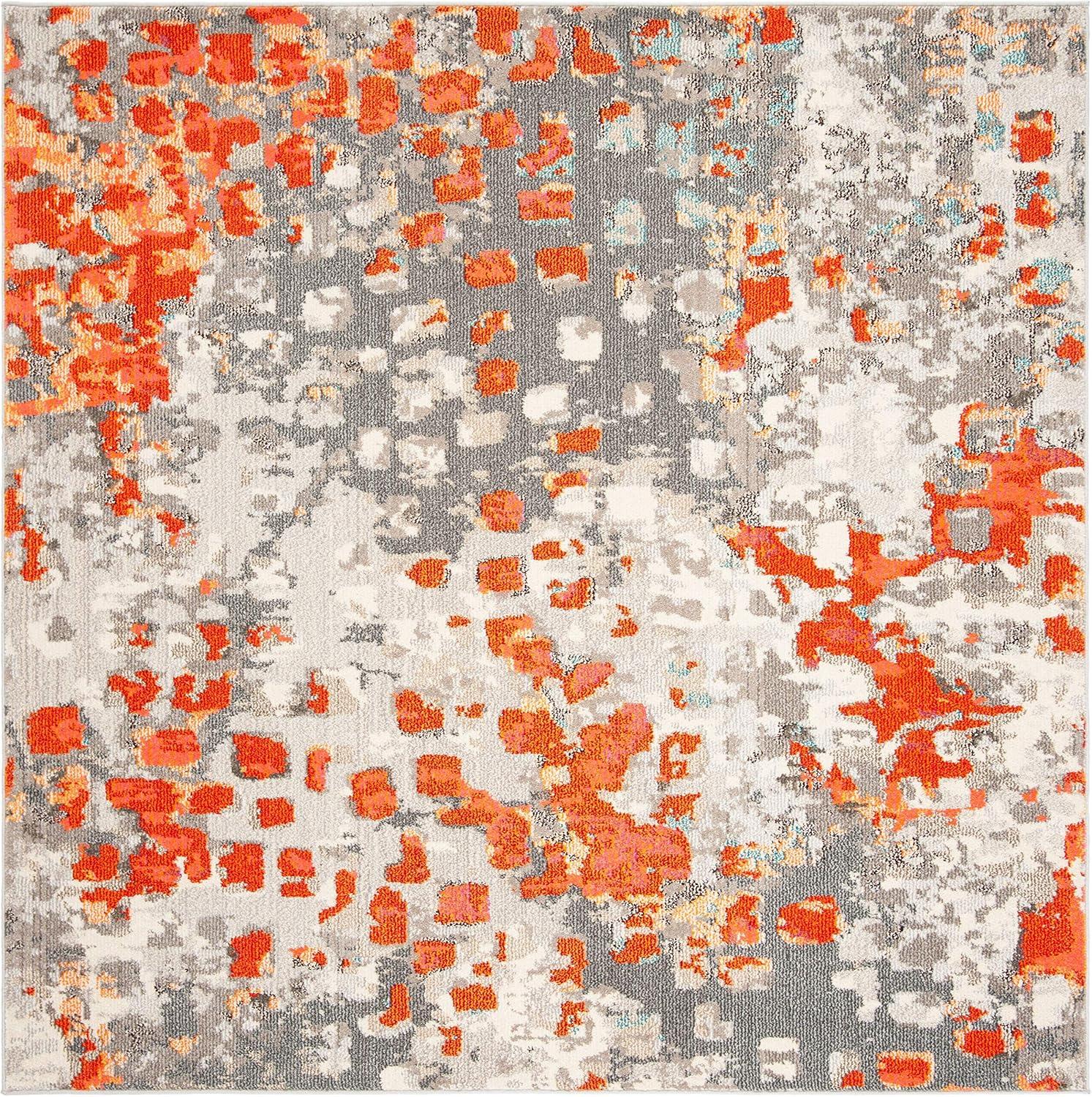 image:imageSAFAVIEH Madison Collection Area Rug 6 x 9 Grey amp Red Boho Abstract Distressed Design NonShedding amp Easy Care Ideal for High Traffic Areas in Living Room Bedroom MAD425RGreyOrange