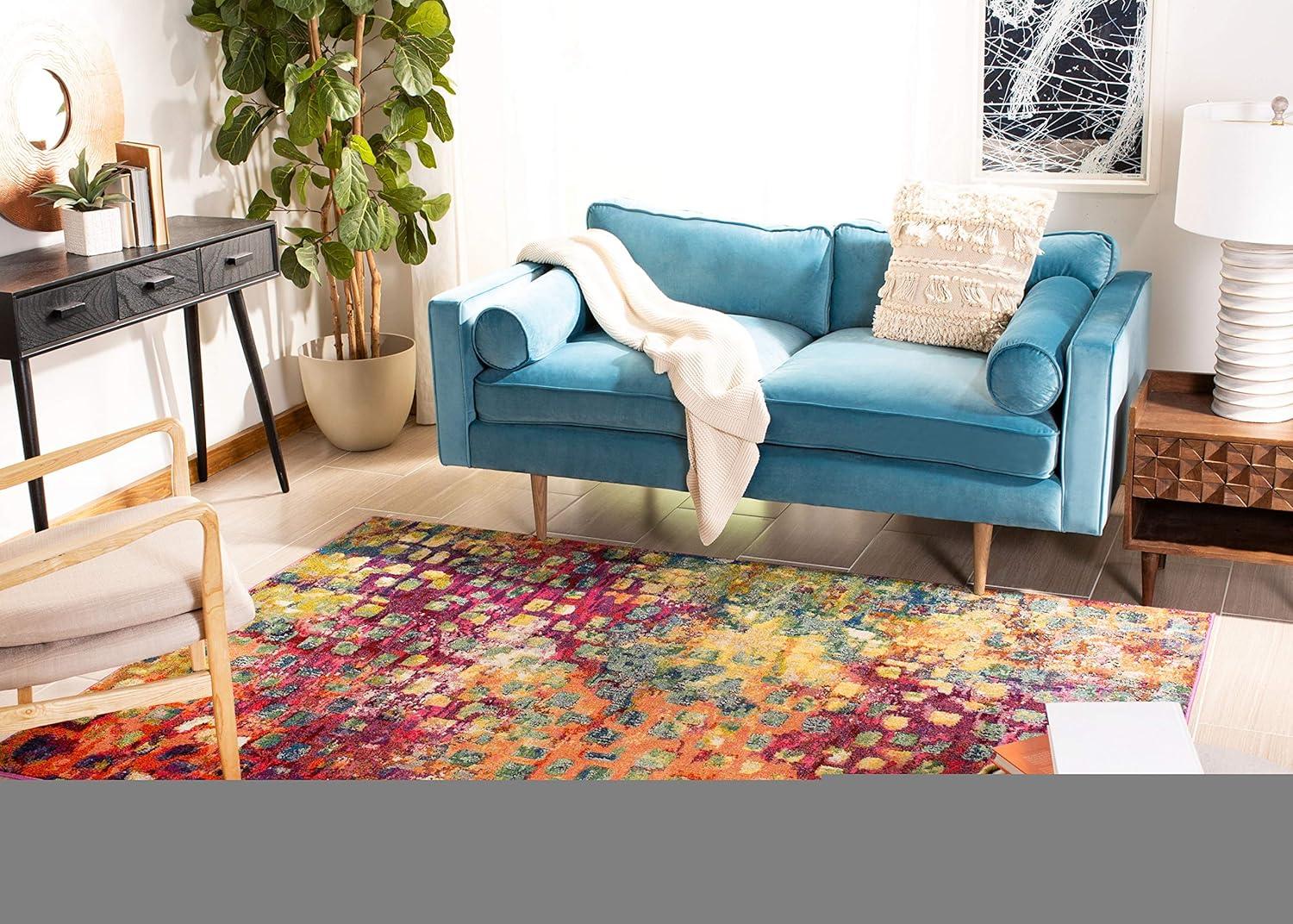 image:imageSAFAVIEH Madison Collection Area Rug 6 x 9 Grey amp Red Boho Abstract Distressed Design NonShedding amp Easy Care Ideal for High Traffic Areas in Living Room Bedroom MAD425RFuchsiaGold