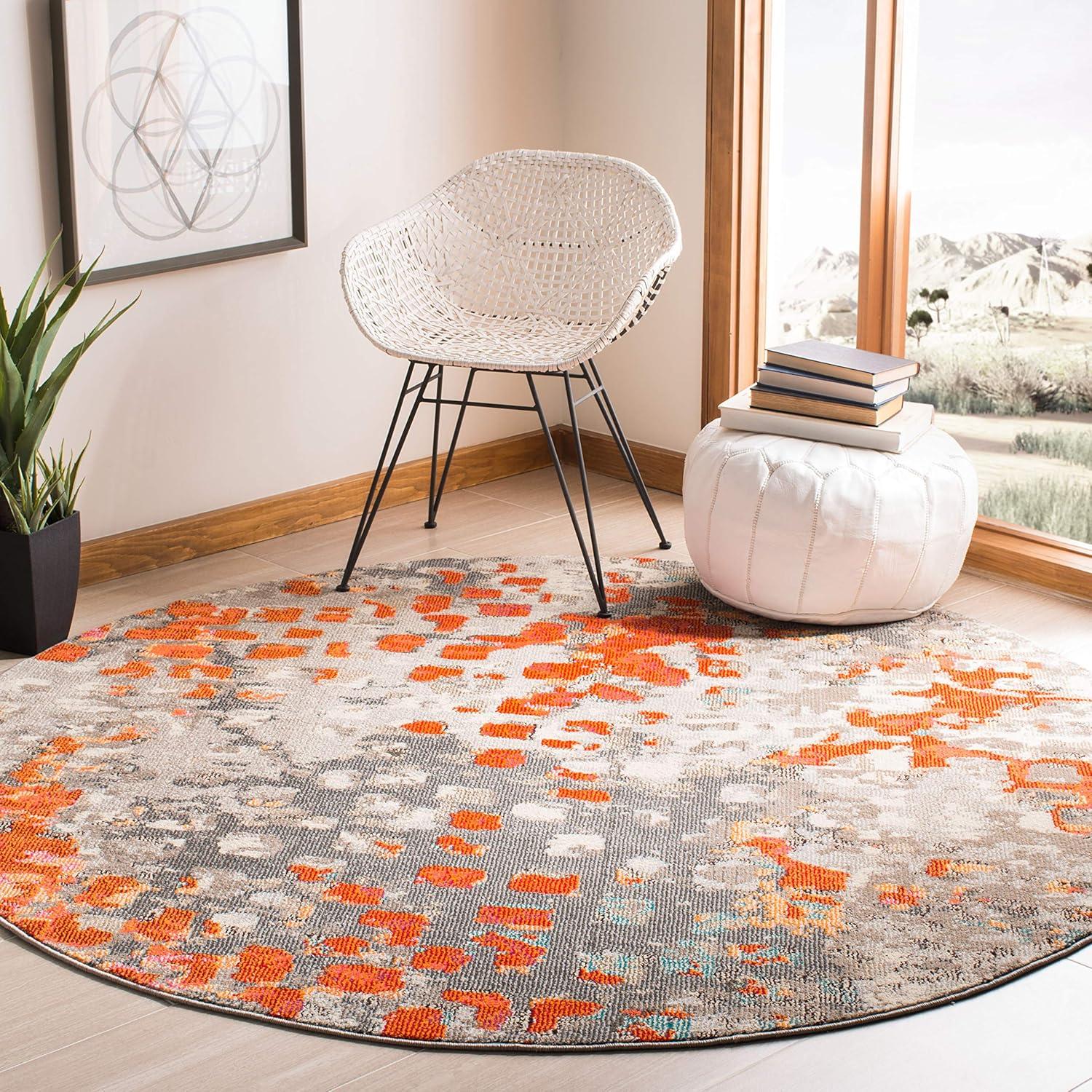 image:imageSAFAVIEH Madison Collection Area Rug 6 x 9 Grey amp Red Boho Abstract Distressed Design NonShedding amp Easy Care Ideal for High Traffic Areas in Living Room Bedroom MAD425RGreyOrange