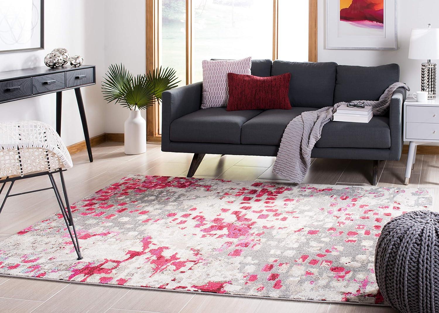 image:imageSAFAVIEH Madison Collection Area Rug 6 x 9 Grey amp Red Boho Abstract Distressed Design NonShedding amp Easy Care Ideal for High Traffic Areas in Living Room Bedroom MAD425RGreyRed