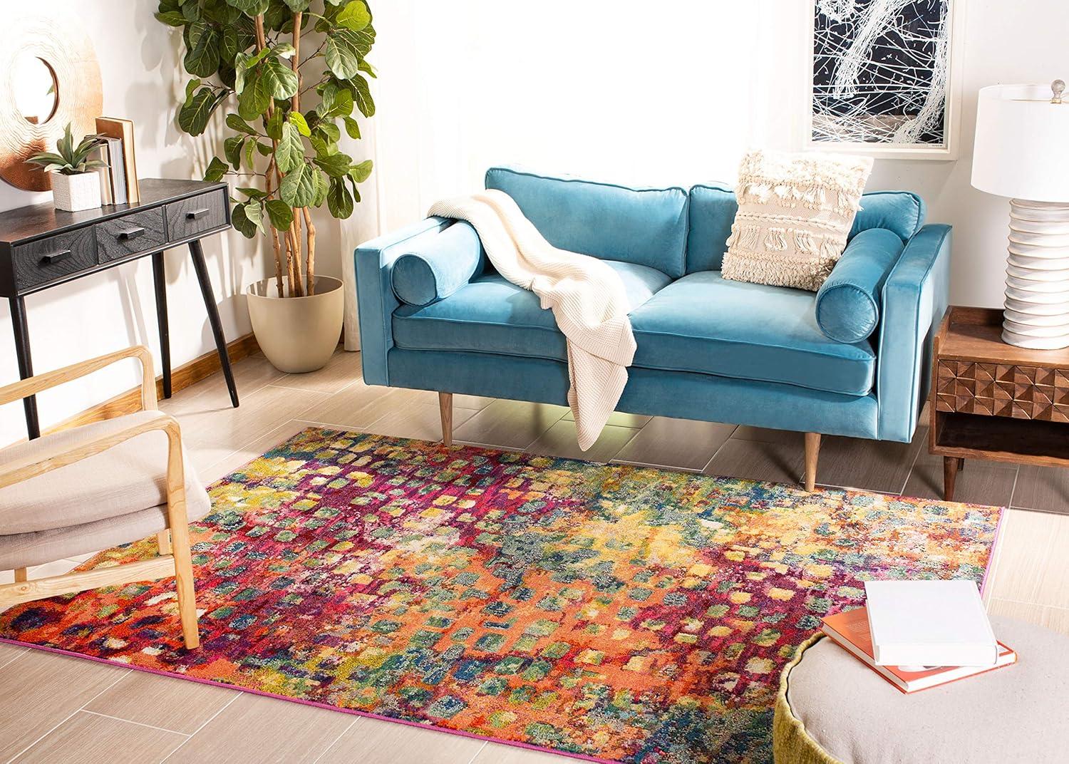 image:imageSAFAVIEH Madison Collection Area Rug 6 x 9 Grey amp Red Boho Abstract Distressed Design NonShedding amp Easy Care Ideal for High Traffic Areas in Living Room Bedroom MAD425RFuchsiaGold