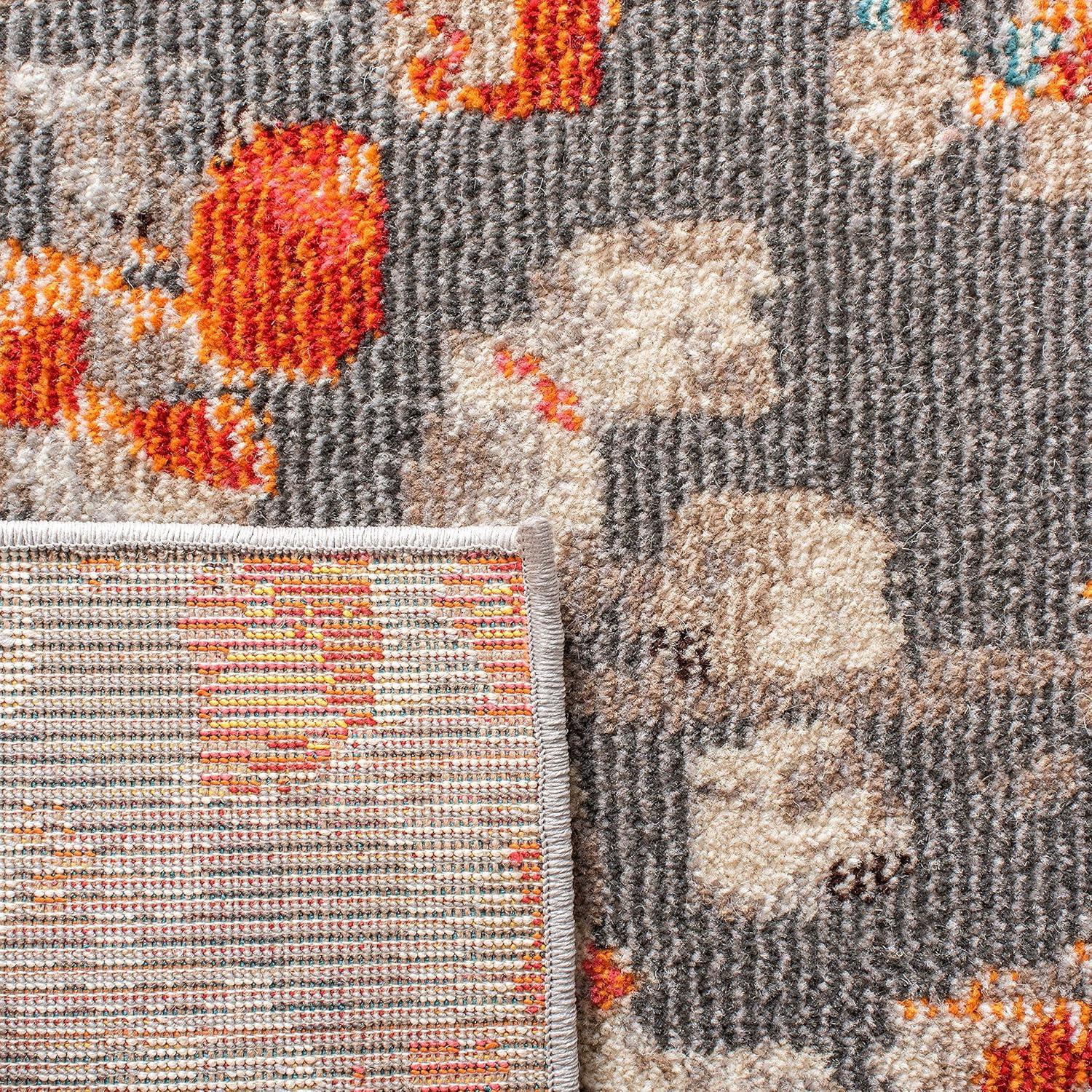 image:imageSAFAVIEH Madison Collection Area Rug 6 x 9 Grey amp Red Boho Abstract Distressed Design NonShedding amp Easy Care Ideal for High Traffic Areas in Living Room Bedroom MAD425RGreyOrange