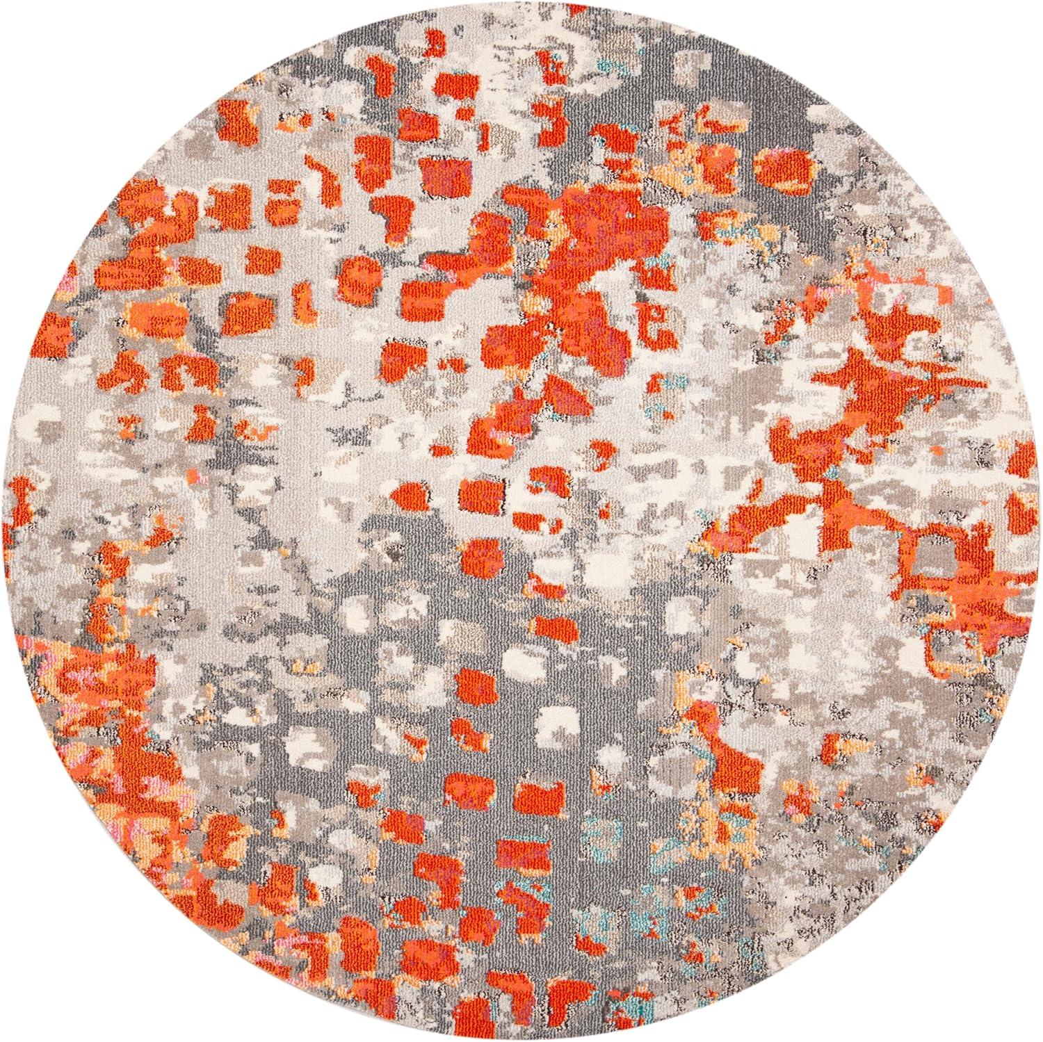 image:imageSAFAVIEH Madison Collection Area Rug 6 x 9 Grey amp Red Boho Abstract Distressed Design NonShedding amp Easy Care Ideal for High Traffic Areas in Living Room Bedroom MAD425RGreyOrange