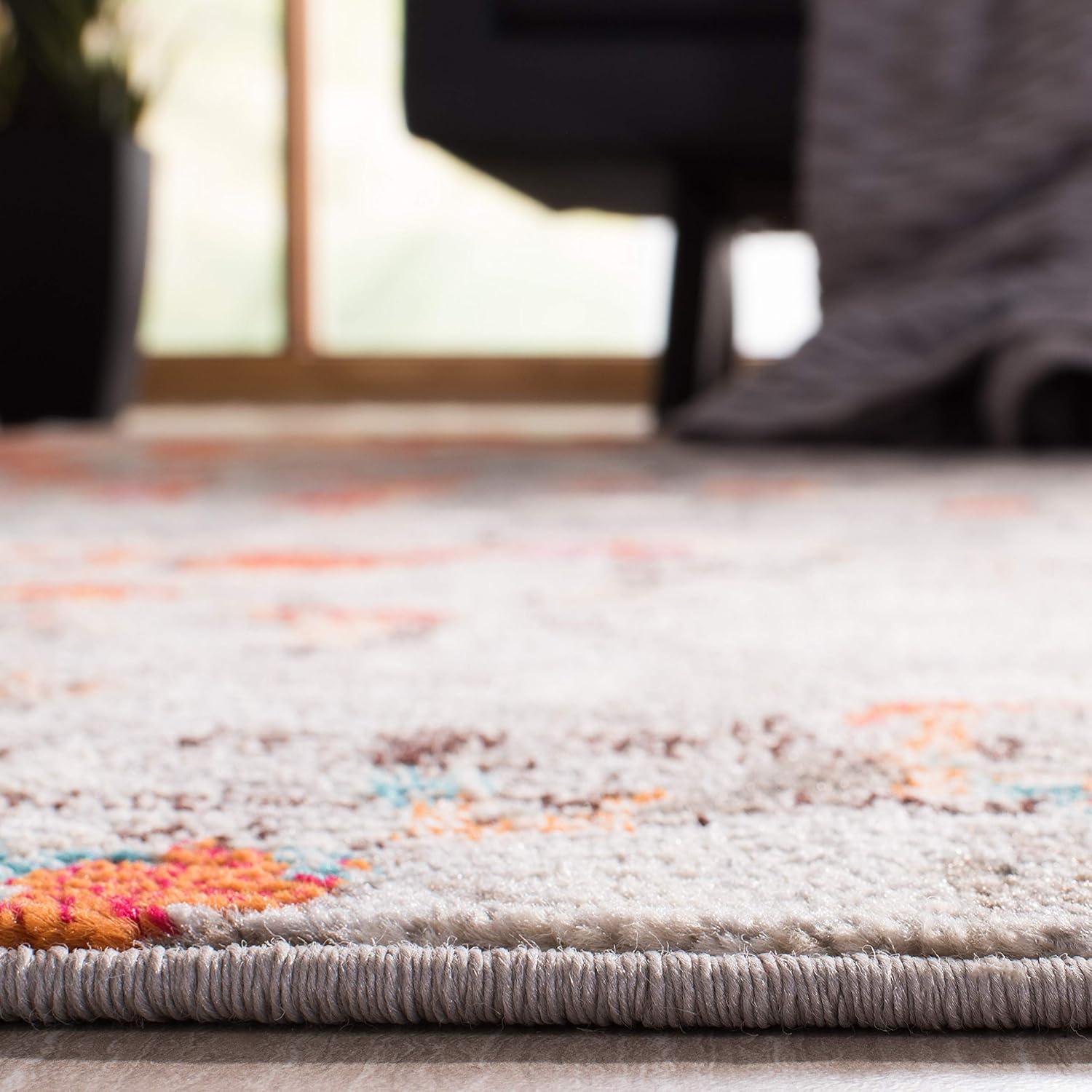 image:imageSAFAVIEH Madison Collection Area Rug 6 x 9 Grey amp Red Boho Abstract Distressed Design NonShedding amp Easy Care Ideal for High Traffic Areas in Living Room Bedroom MAD425RGreyOrange