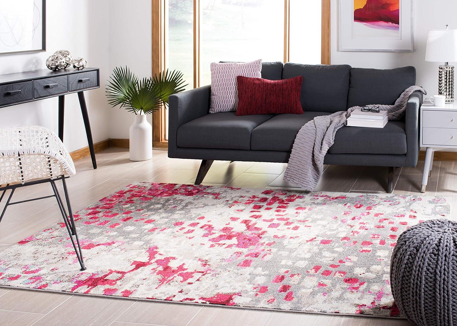 image:imageSAFAVIEH Madison Collection Area Rug 6 x 9 Grey amp Red Boho Abstract Distressed Design NonShedding amp Easy Care Ideal for High Traffic Areas in Living Room Bedroom MAD425RGreyRed