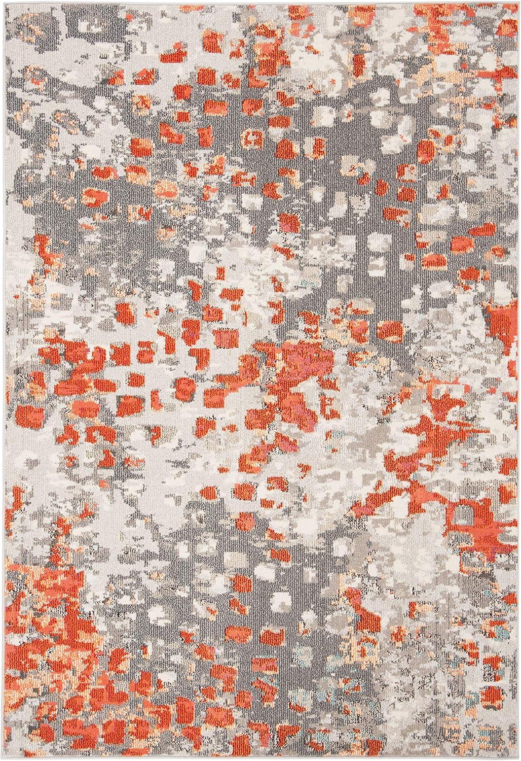 image:imageSAFAVIEH Madison Collection Area Rug 6 x 9 Grey amp Red Boho Abstract Distressed Design NonShedding amp Easy Care Ideal for High Traffic Areas in Living Room Bedroom MAD425RGreyOrange