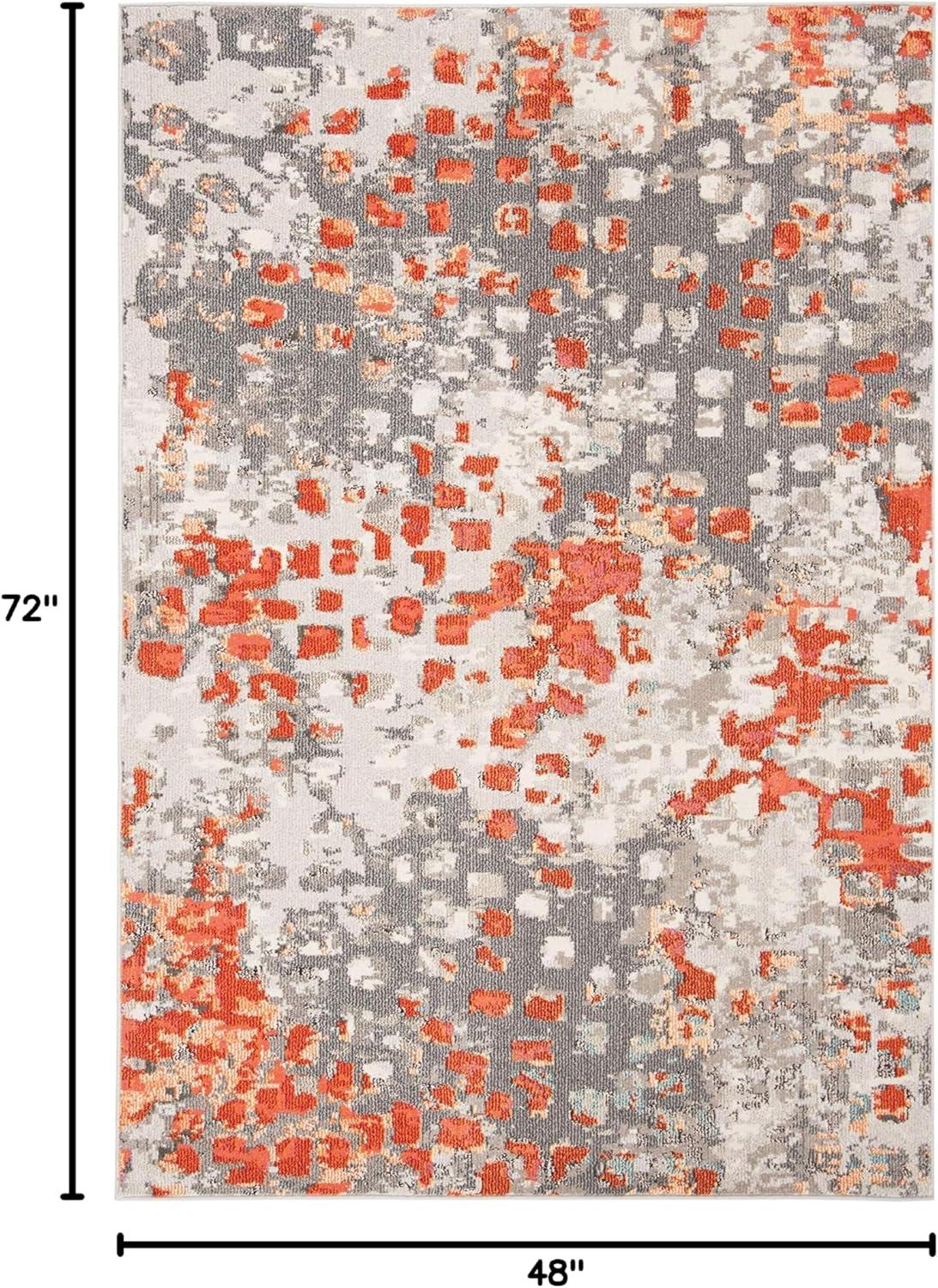 image:imageSAFAVIEH Madison Collection Area Rug 6 x 9 Grey amp Red Boho Abstract Distressed Design NonShedding amp Easy Care Ideal for High Traffic Areas in Living Room Bedroom MAD425RGreyOrange
