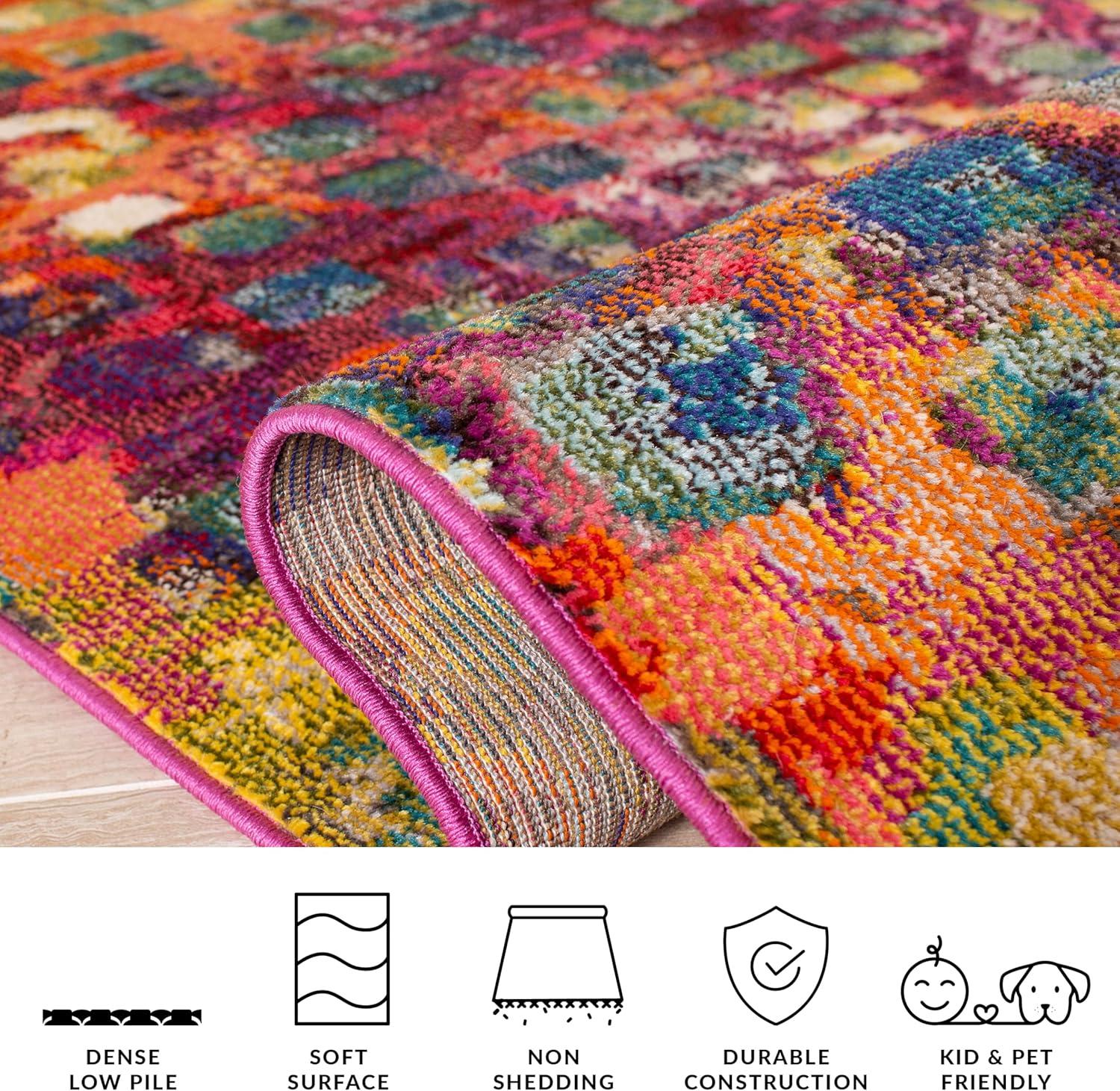 image:imageSAFAVIEH Madison Collection Area Rug 6 x 9 Grey amp Red Boho Abstract Distressed Design NonShedding amp Easy Care Ideal for High Traffic Areas in Living Room Bedroom MAD425RFuchsiaGold