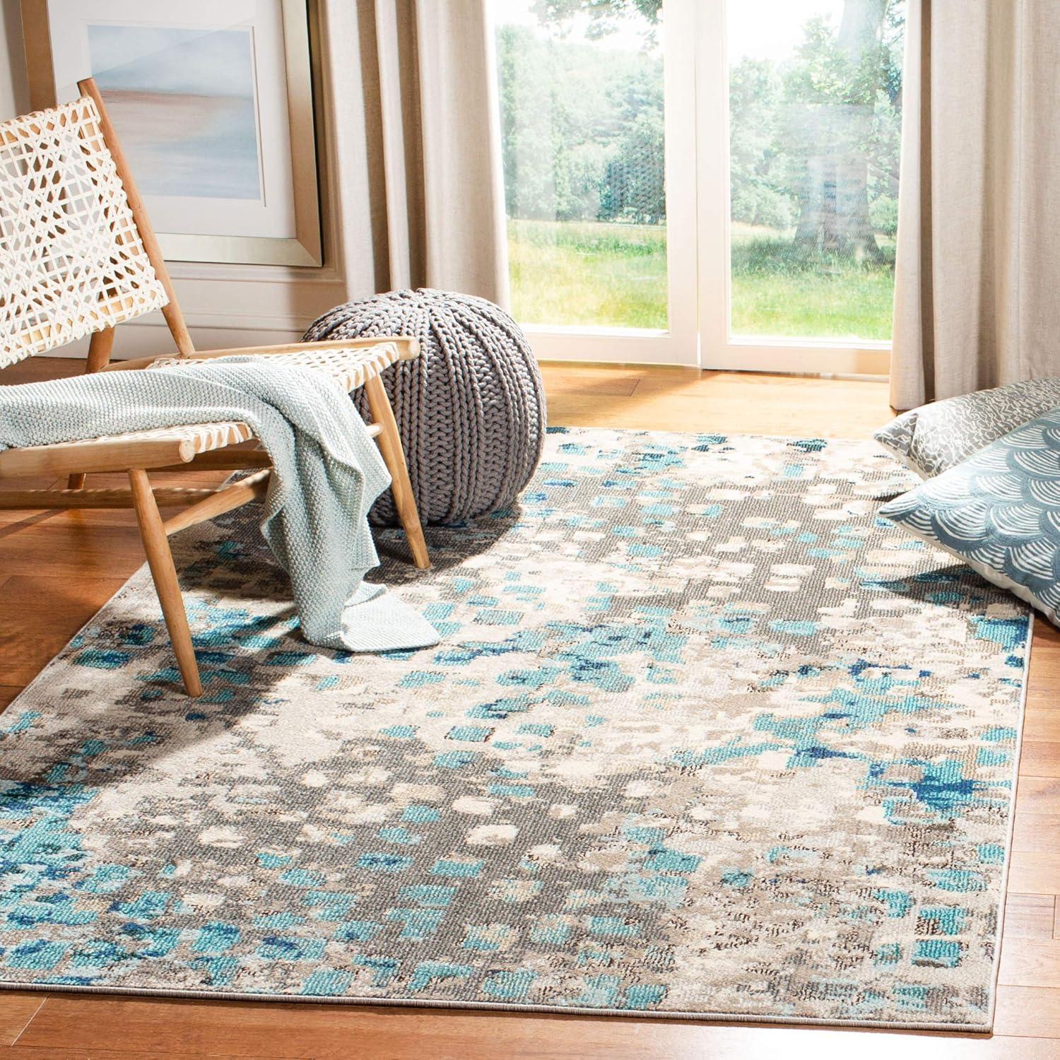 image:imageSAFAVIEH Madison Collection Area Rug 6 x 9 Grey amp Red Boho Abstract Distressed Design NonShedding amp Easy Care Ideal for High Traffic Areas in Living Room Bedroom MAD425RGreyBlue