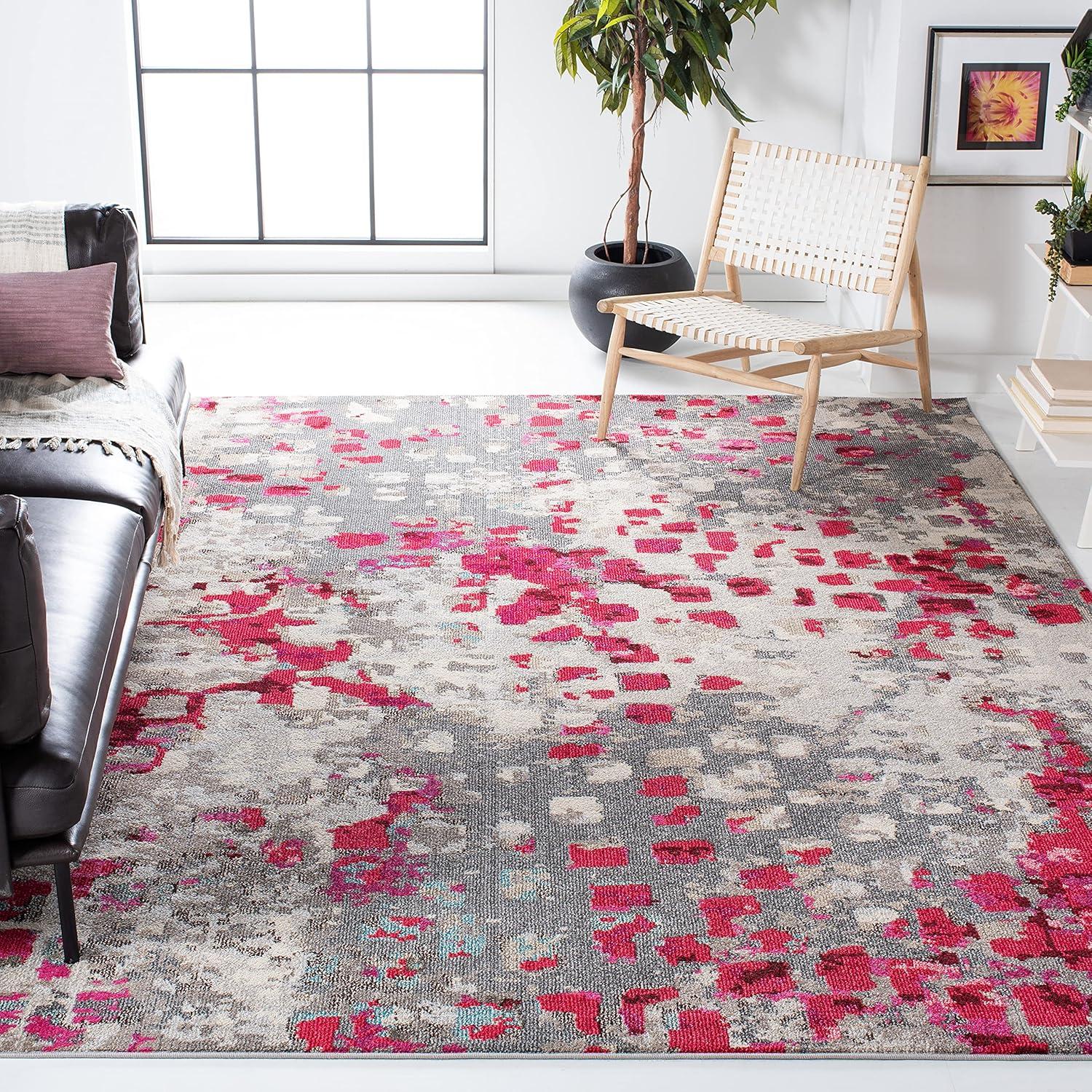image:imageSAFAVIEH Madison Collection Area Rug 6 x 9 Grey amp Red Boho Abstract Distressed Design NonShedding amp Easy Care Ideal for High Traffic Areas in Living Room Bedroom MAD425RGreyRed