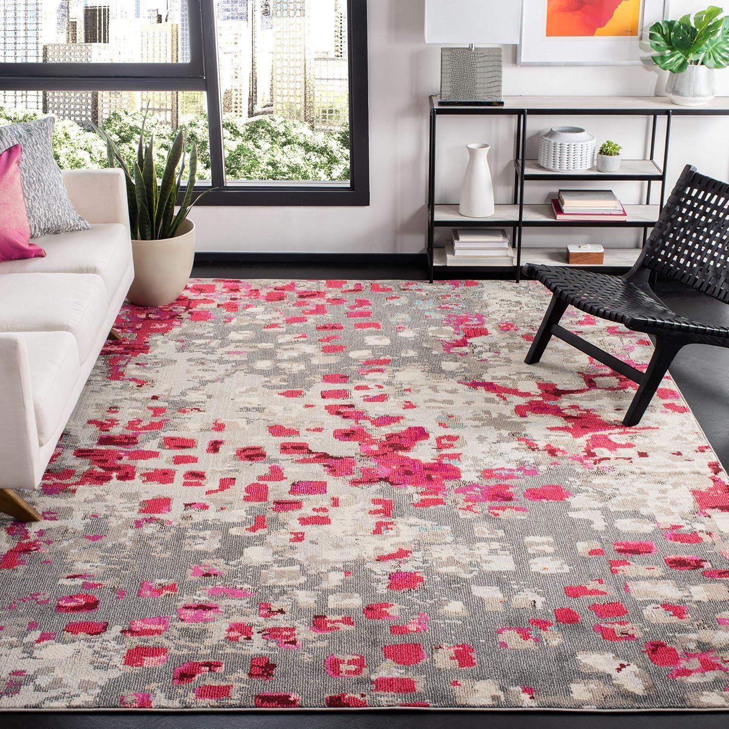 image:imageSAFAVIEH Madison Collection Area Rug 6 x 9 Grey amp Red Boho Abstract Distressed Design NonShedding amp Easy Care Ideal for High Traffic Areas in Living Room Bedroom MAD425RGreyRed