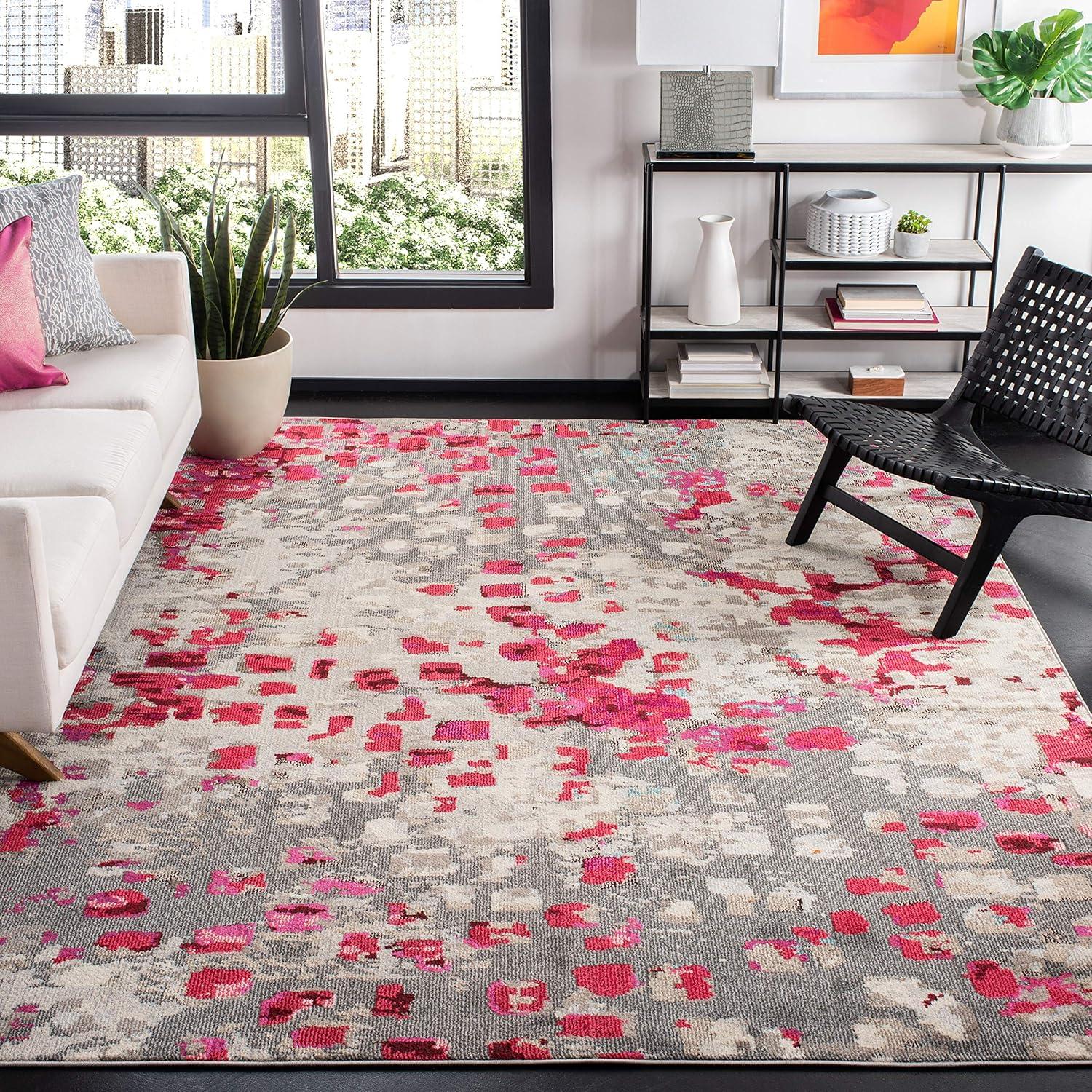 image:imageSAFAVIEH Madison Collection Area Rug 6 x 9 Grey amp Red Boho Abstract Distressed Design NonShedding amp Easy Care Ideal for High Traffic Areas in Living Room Bedroom MAD425RGreyRed