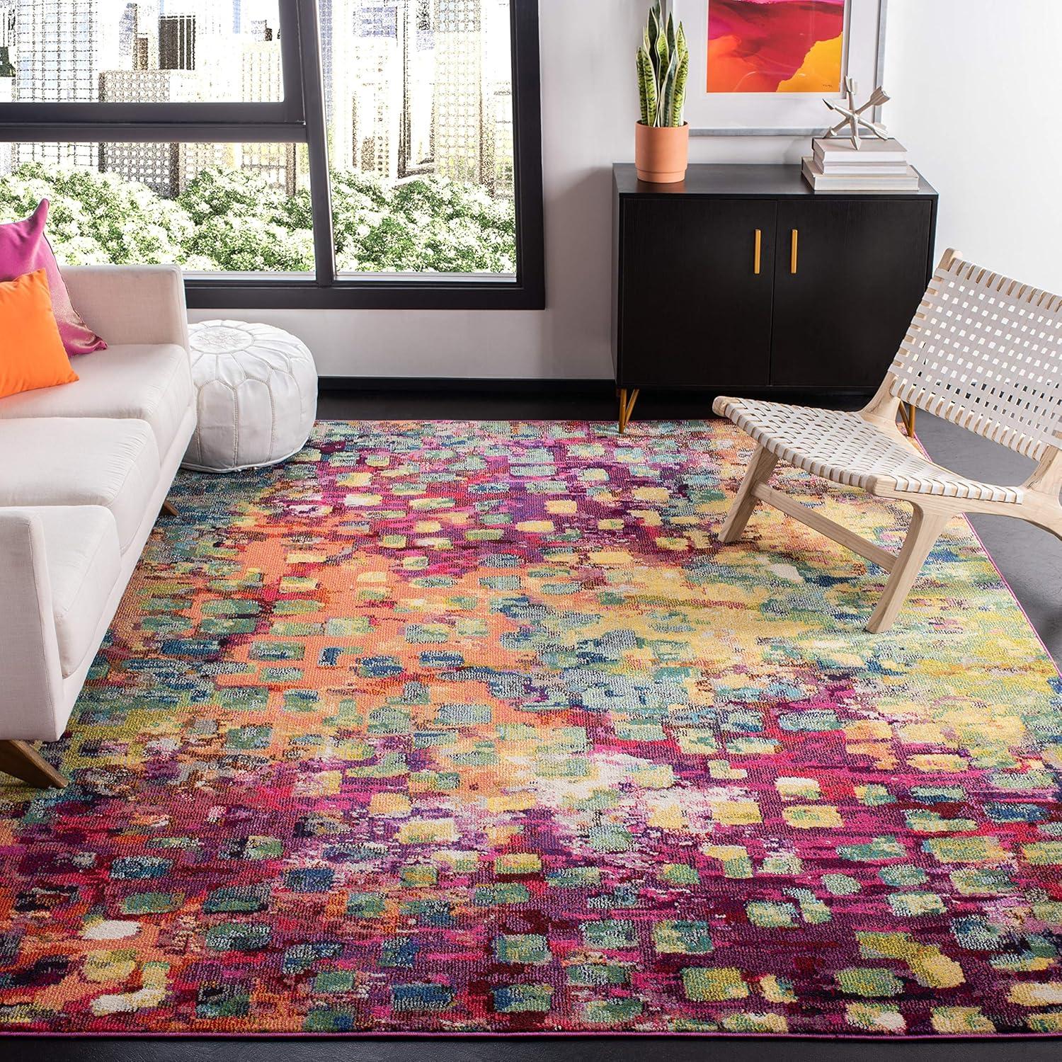 image:imageSAFAVIEH Madison Collection Area Rug 6 x 9 Grey amp Red Boho Abstract Distressed Design NonShedding amp Easy Care Ideal for High Traffic Areas in Living Room Bedroom MAD425RFuchsiaGold