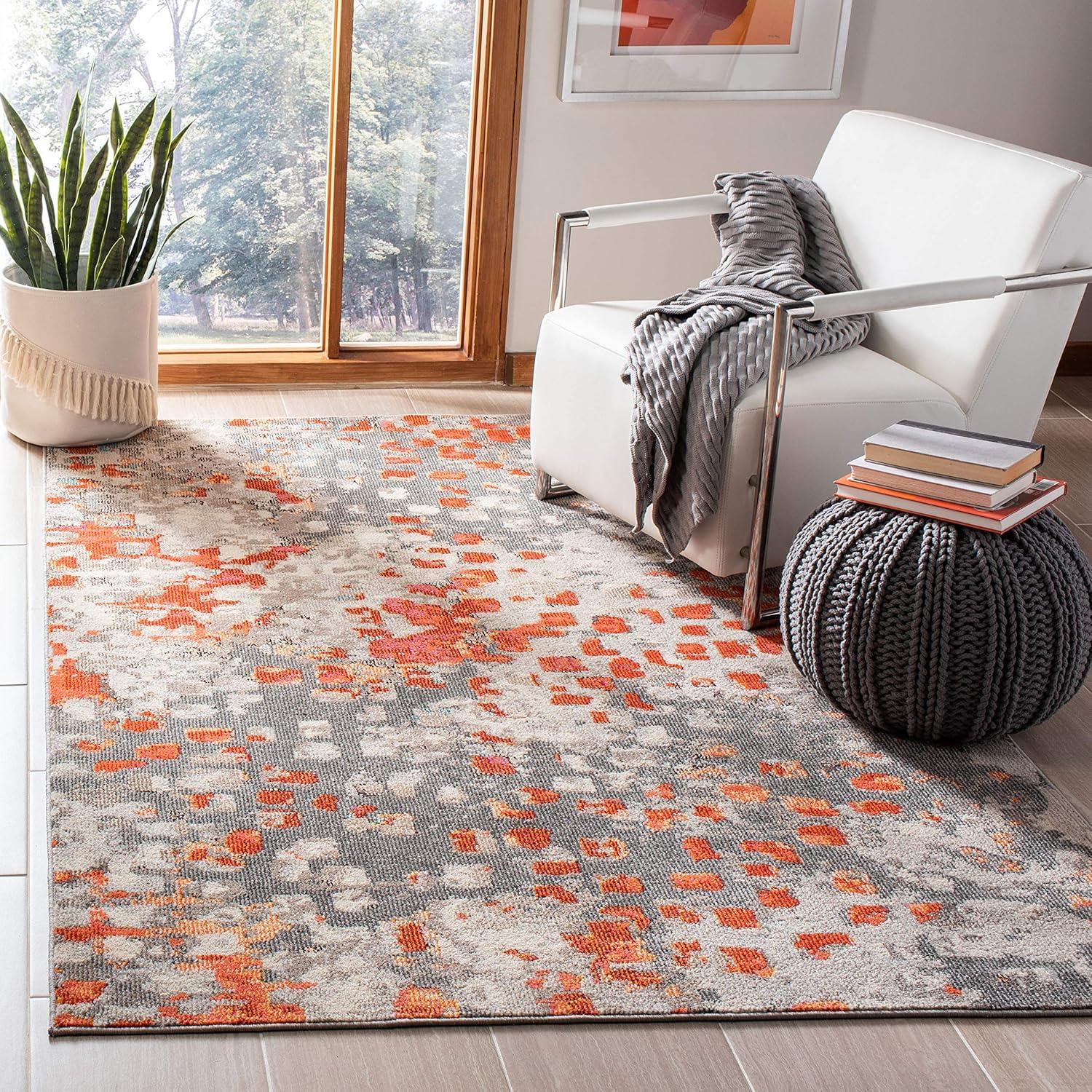 image:imageSAFAVIEH Madison Collection Area Rug 6 x 9 Grey amp Red Boho Abstract Distressed Design NonShedding amp Easy Care Ideal for High Traffic Areas in Living Room Bedroom MAD425RGreyOrange