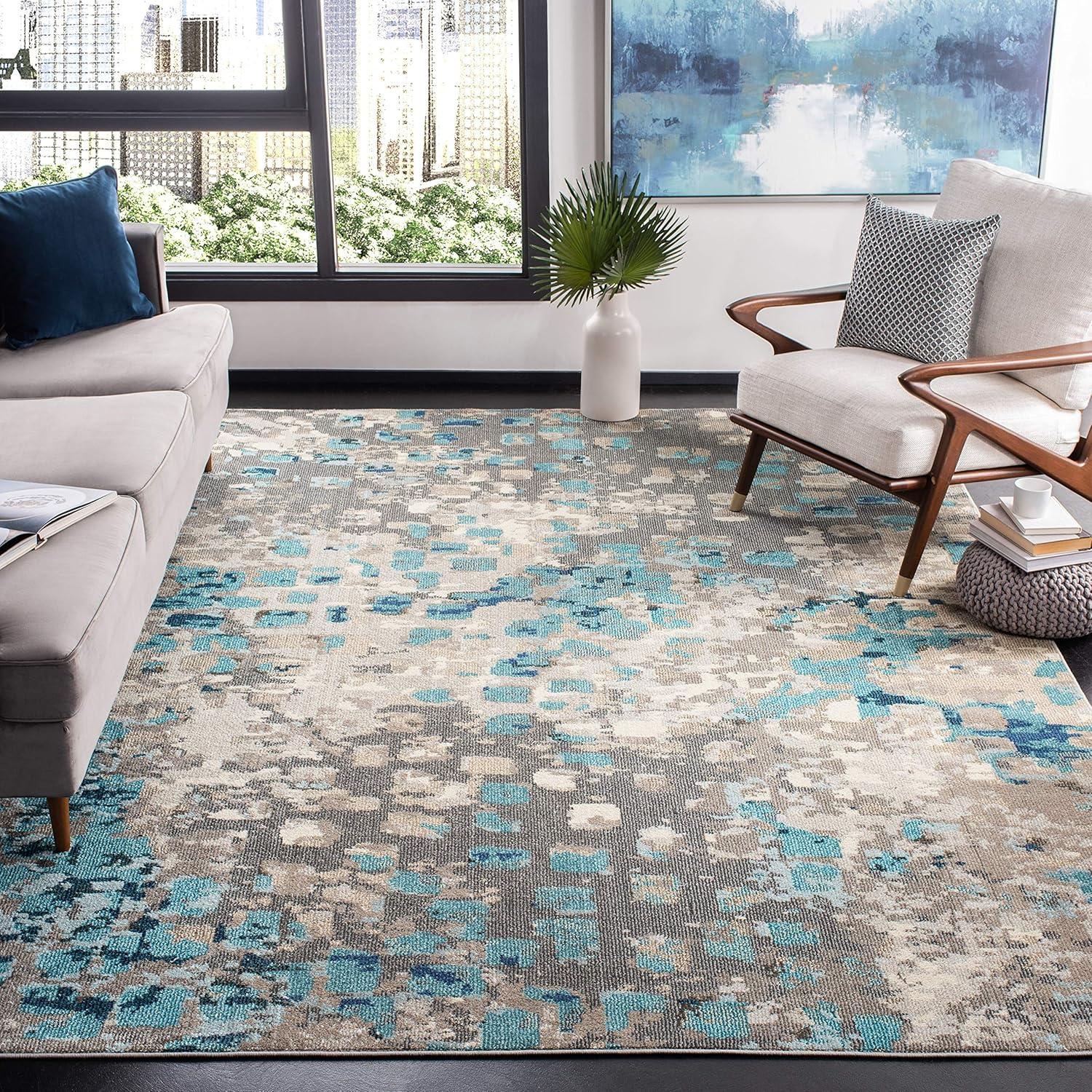 image:imageSAFAVIEH Madison Collection Area Rug 6 x 9 Grey amp Red Boho Abstract Distressed Design NonShedding amp Easy Care Ideal for High Traffic Areas in Living Room Bedroom MAD425RGreyBlue