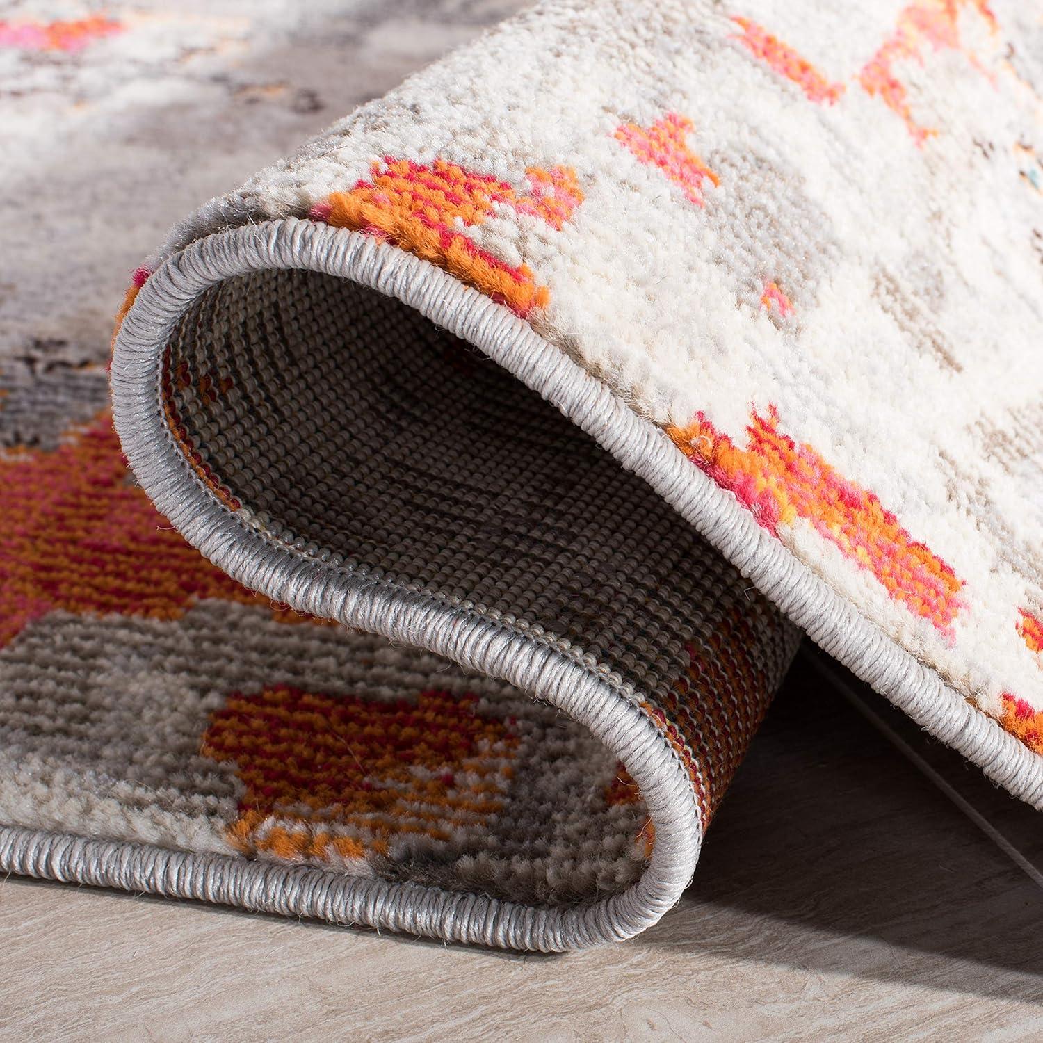 image:imageSAFAVIEH Madison Collection Area Rug 6 x 9 Grey amp Red Boho Abstract Distressed Design NonShedding amp Easy Care Ideal for High Traffic Areas in Living Room Bedroom MAD425RGreyOrange