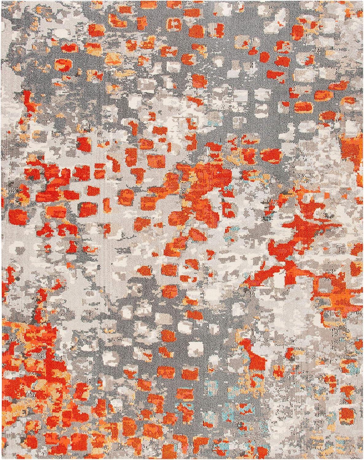 image:imageSAFAVIEH Madison Collection Area Rug 6 x 9 Grey amp Red Boho Abstract Distressed Design NonShedding amp Easy Care Ideal for High Traffic Areas in Living Room Bedroom MAD425RGreyOrange