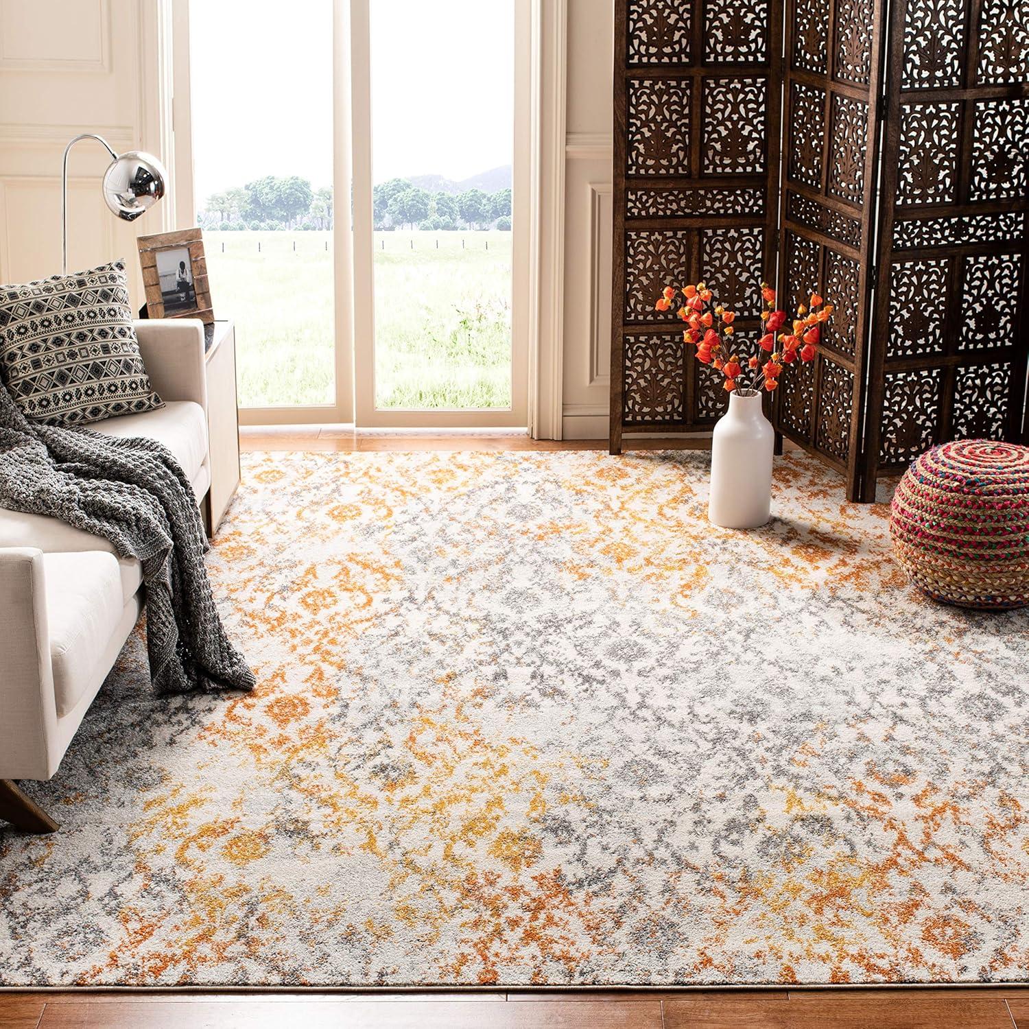 image:imageSAFAVIEH Madison Collection Area Rug 67 x 92 Cream amp Orange Boho Chic Distressed Design NonShedding amp Easy Care Ideal for High Traffic Areas in Living Room Bedroom MAD608KCreamOrange