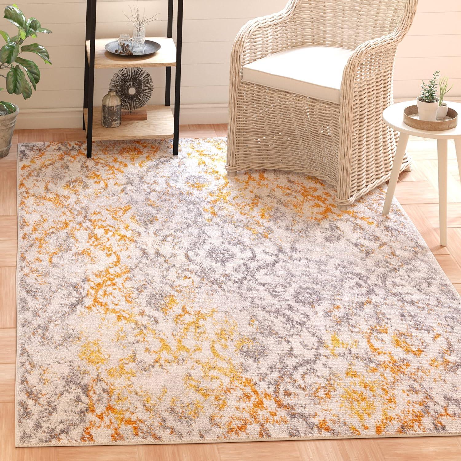 image:imageSAFAVIEH Madison Collection Area Rug 67 x 92 Cream amp Orange Boho Chic Distressed Design NonShedding amp Easy Care Ideal for High Traffic Areas in Living Room Bedroom MAD608KCreamOrange