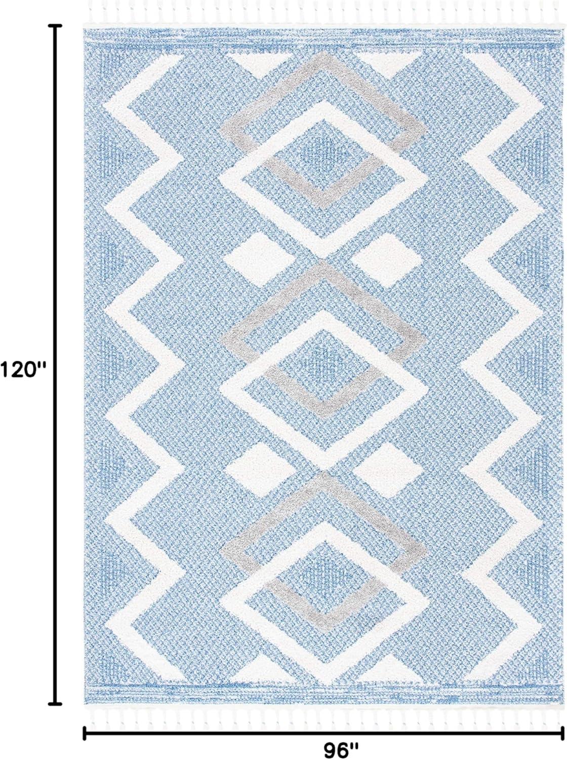 image:imageSAFAVIEH Moroccan Tassel Shag Collection Accent Rug 45 x 65 Ivory amp Black 075inch Thick Ideal for High Traffic Areas in Entryway Living Room Bedroom MTS452AIvoryLight Blue