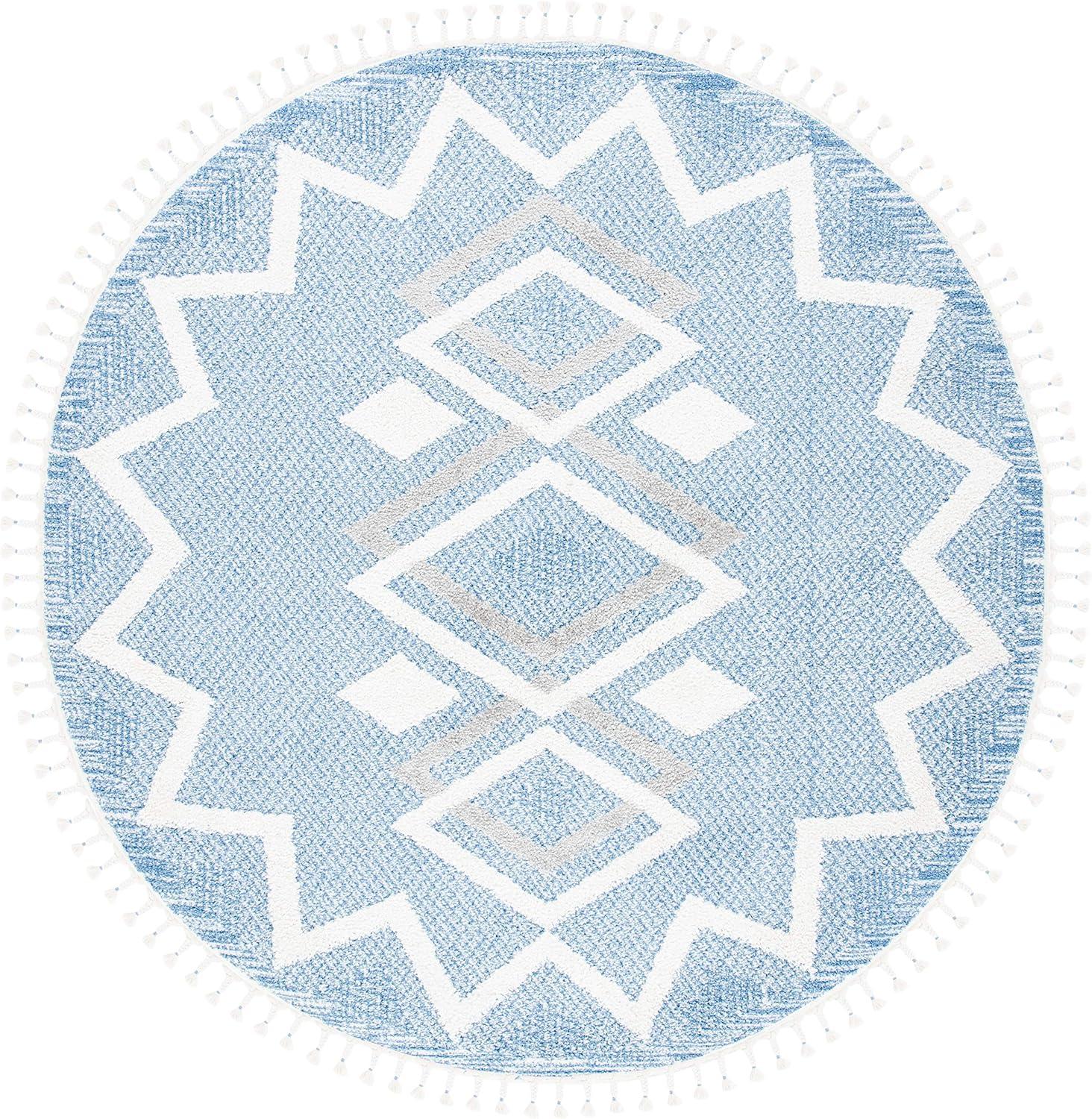 image:imageSAFAVIEH Moroccan Tassel Shag Collection Accent Rug 45 x 65 Ivory amp Black 075inch Thick Ideal for High Traffic Areas in Entryway Living Room Bedroom MTS452AIvoryLight Blue