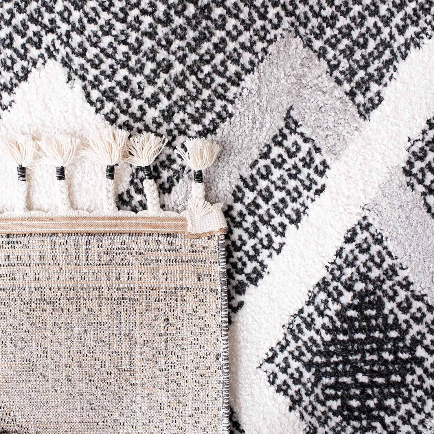 image:imageSAFAVIEH Moroccan Tassel Shag Collection Accent Rug 45 x 65 Ivory amp Black 075inch Thick Ideal for High Traffic Areas in Entryway Living Room Bedroom MTS452AIvoryBlack