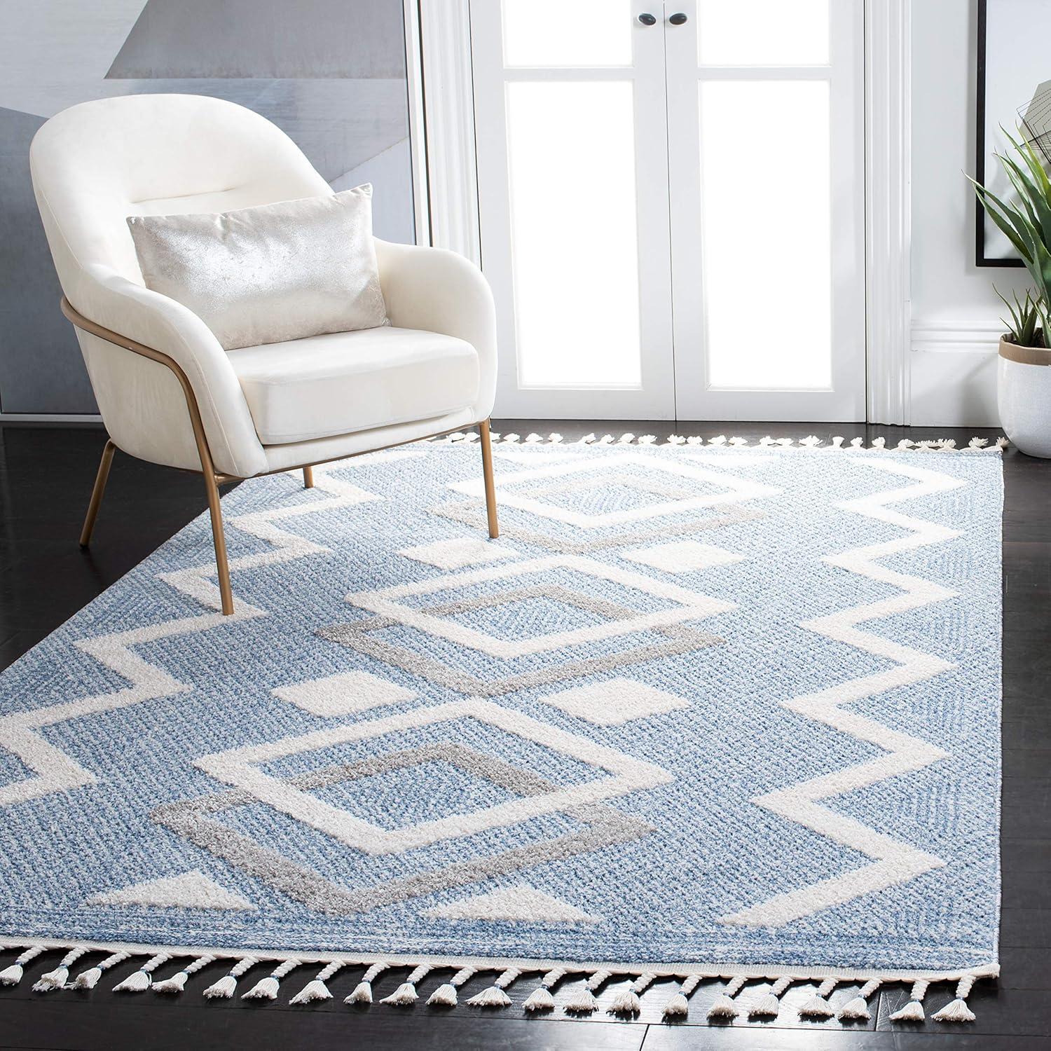 image:imageSAFAVIEH Moroccan Tassel Shag Collection Accent Rug 45 x 65 Ivory amp Black 075inch Thick Ideal for High Traffic Areas in Entryway Living Room Bedroom MTS452AIvoryLight Blue