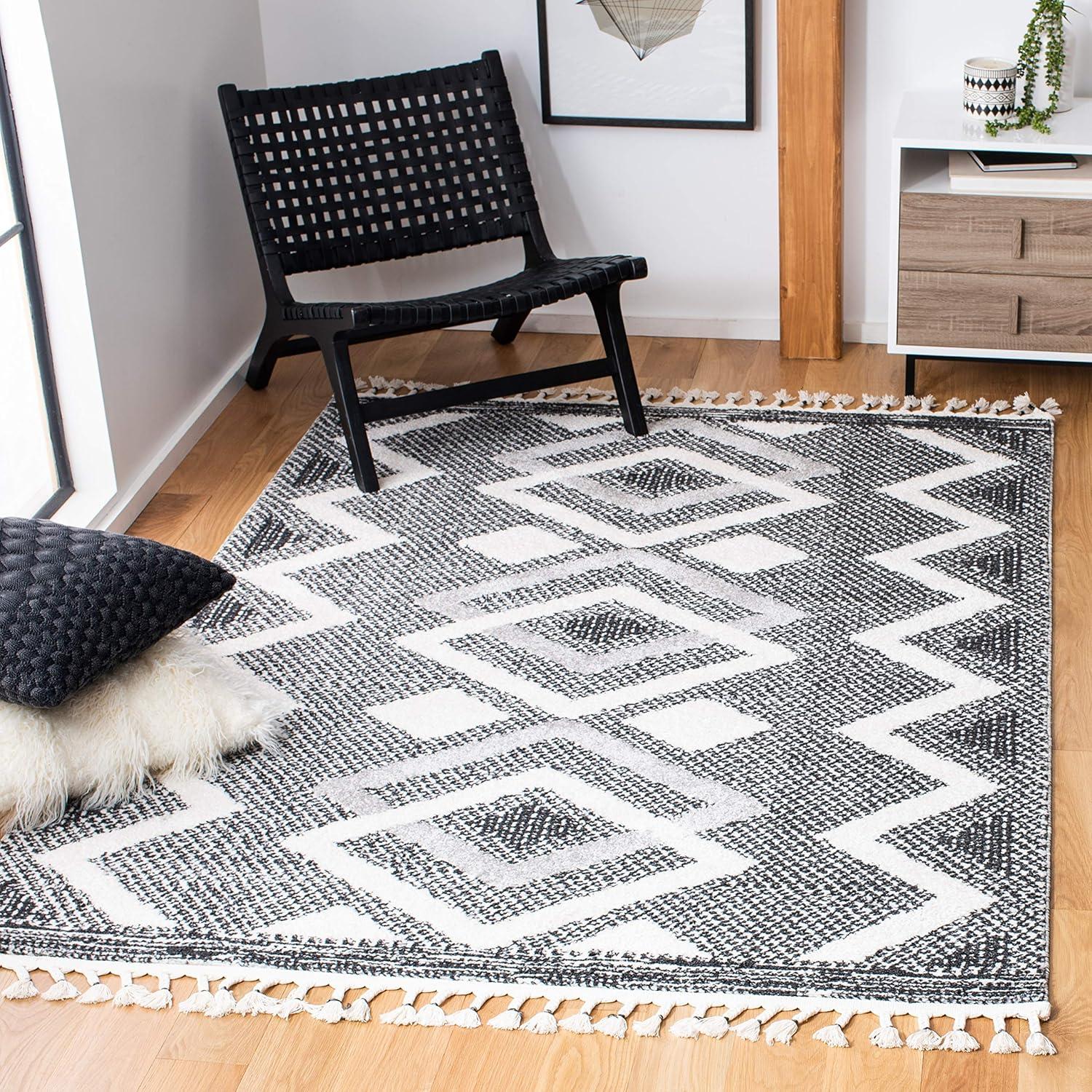 image:imageSAFAVIEH Moroccan Tassel Shag Collection Accent Rug 45 x 65 Ivory amp Black 075inch Thick Ideal for High Traffic Areas in Entryway Living Room Bedroom MTS452AIvoryBlack