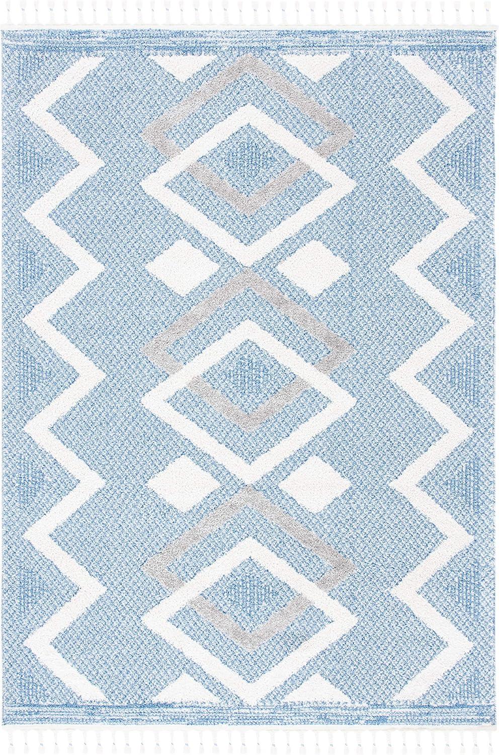 image:imageSAFAVIEH Moroccan Tassel Shag Collection Accent Rug 45 x 65 Ivory amp Black 075inch Thick Ideal for High Traffic Areas in Entryway Living Room Bedroom MTS452AIvoryLight Blue