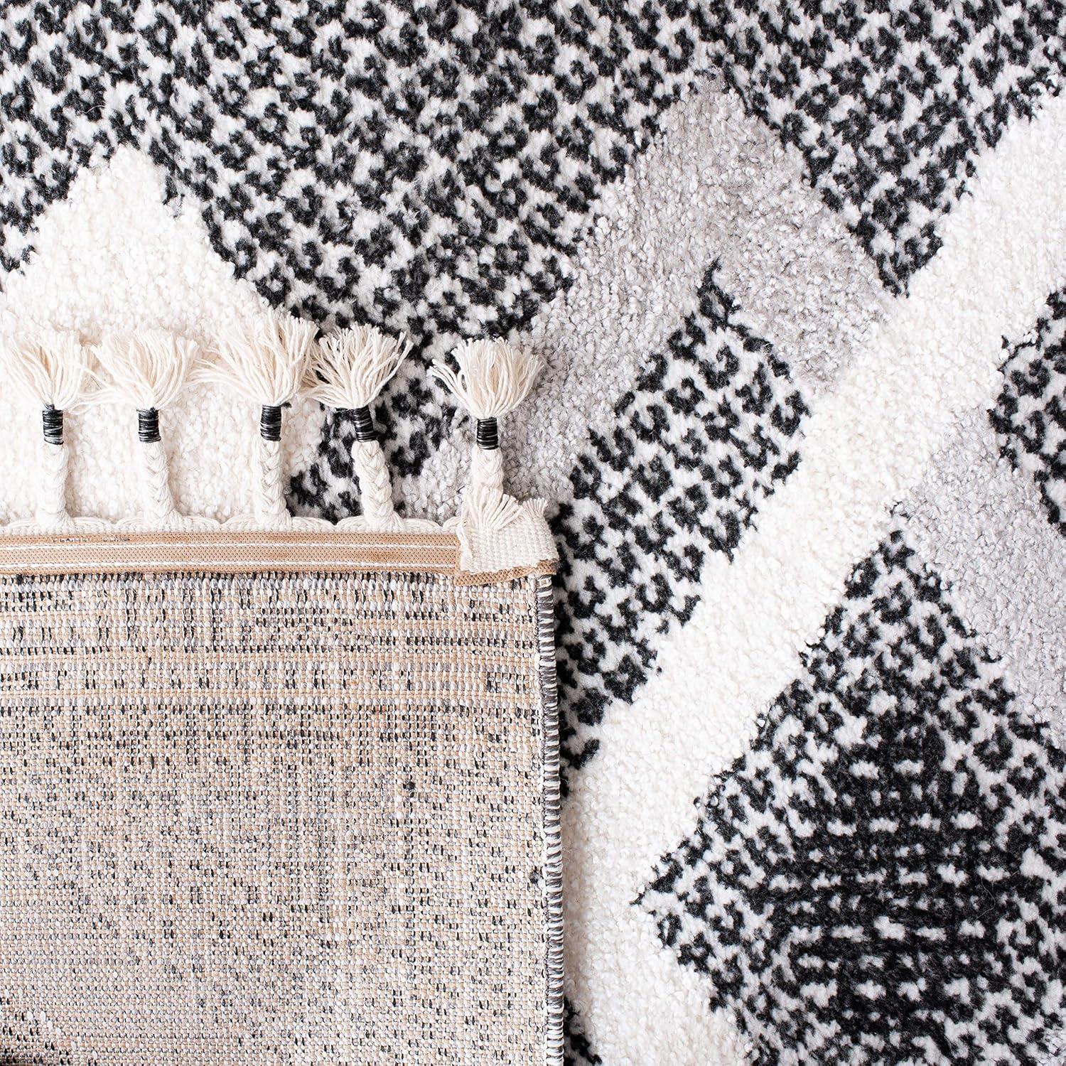 image:imageSAFAVIEH Moroccan Tassel Shag Collection Accent Rug 45 x 65 Ivory amp Black 075inch Thick Ideal for High Traffic Areas in Entryway Living Room Bedroom MTS452AIvoryBlack